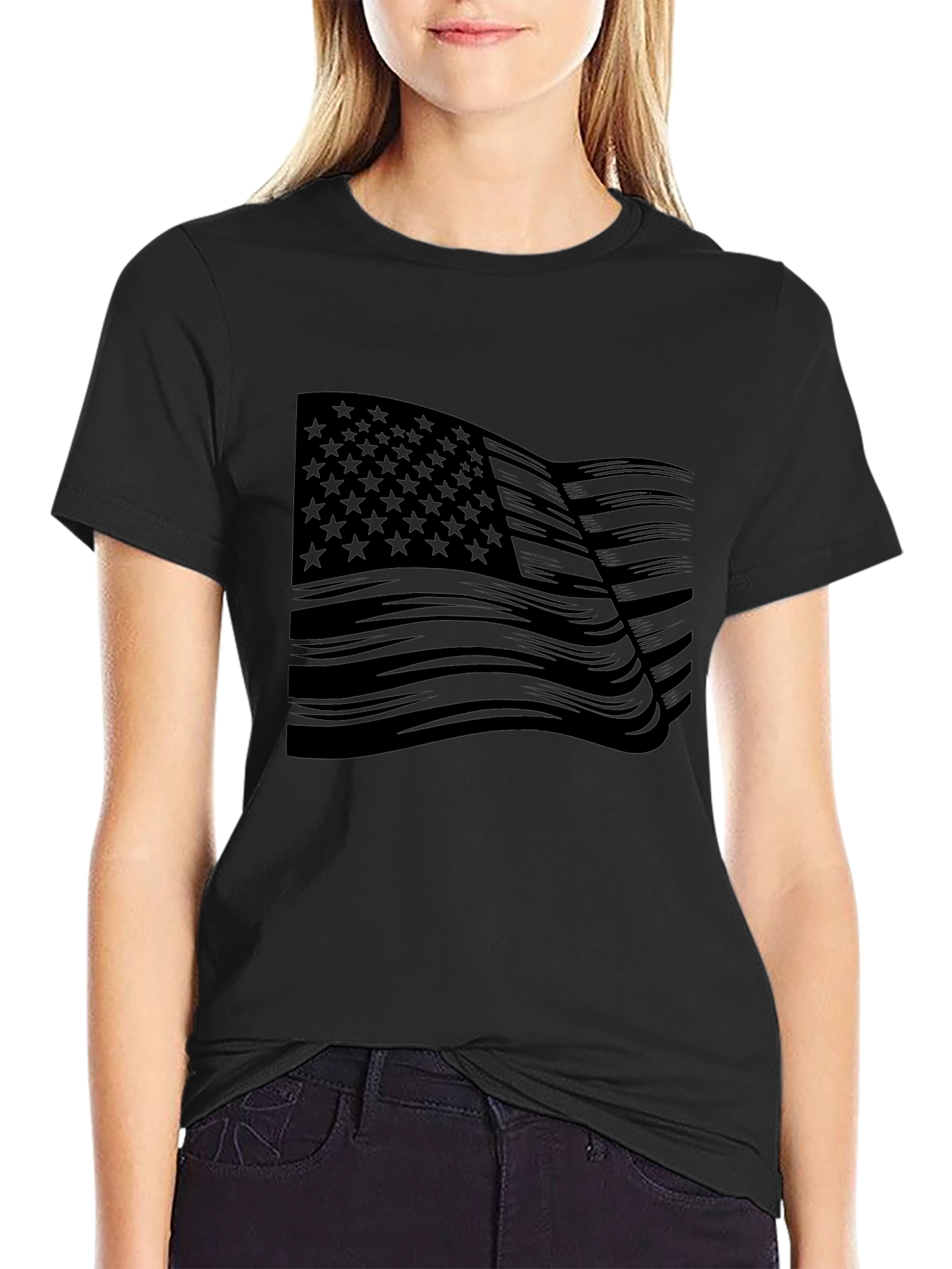 American Flag Graphic Print Black T-Shirt