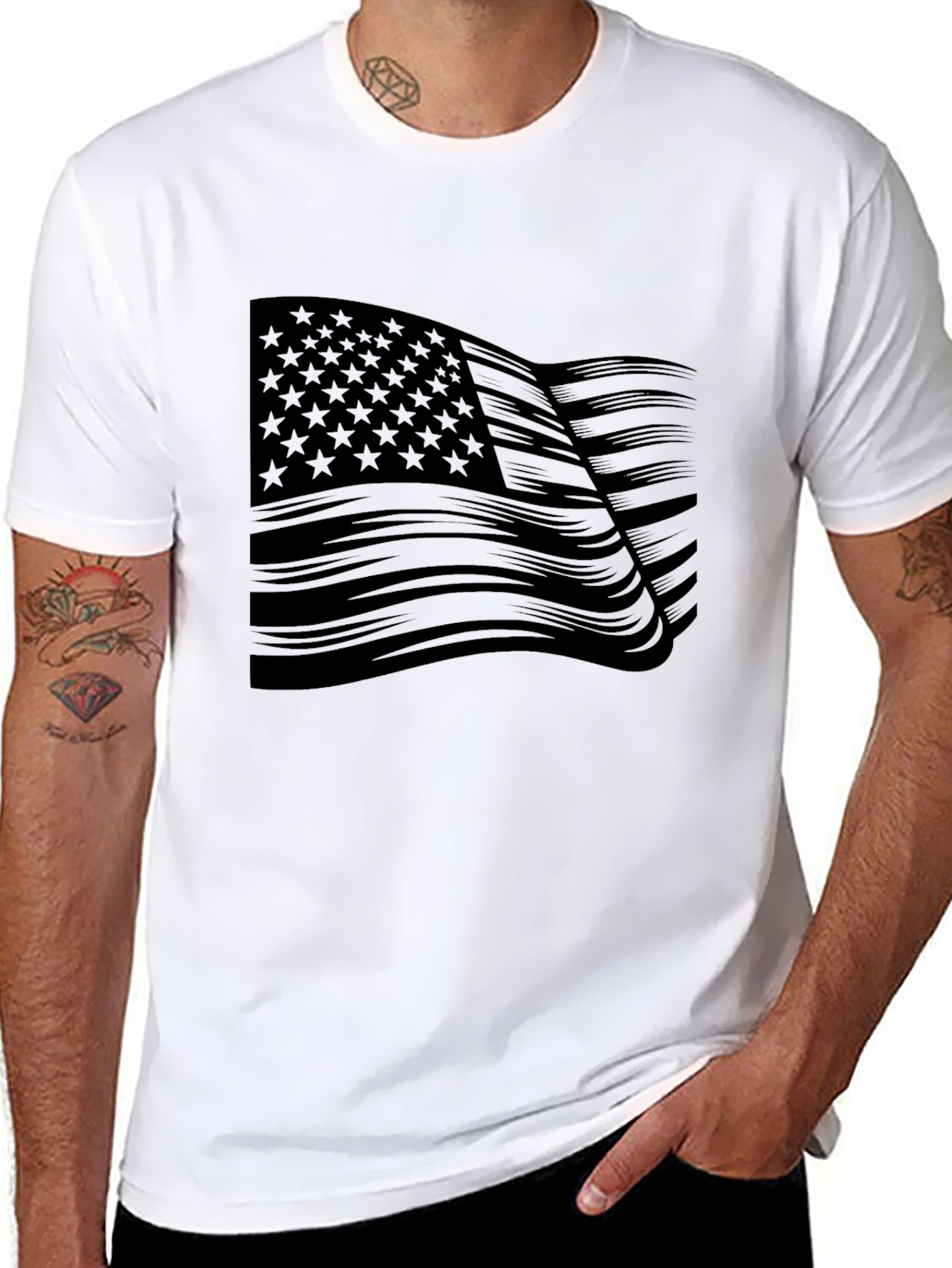 American Flag Graphic Print Black T-Shirt