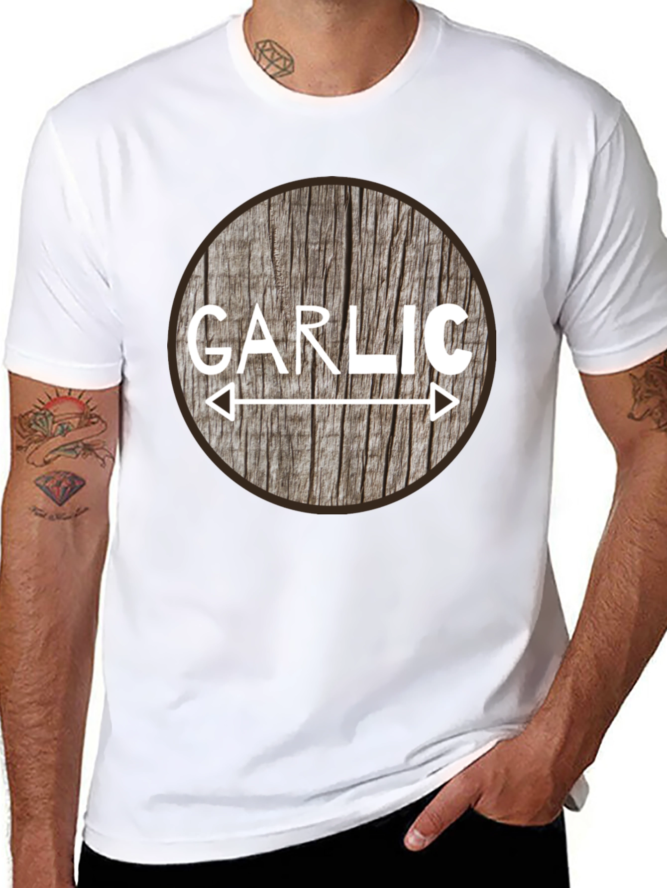 Garlic Lover Tee - Rustic Wood Circle Design