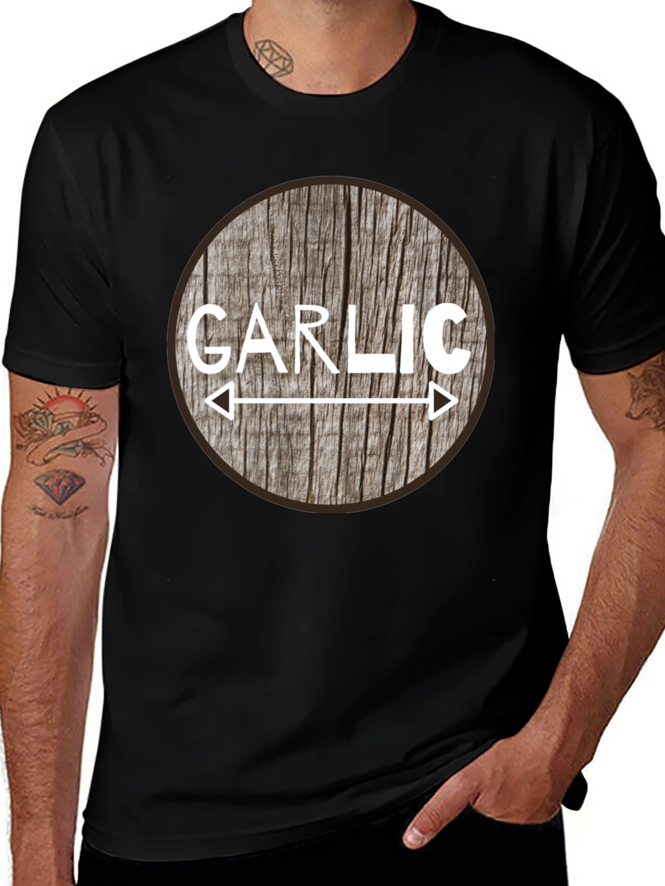 Garlic Lover Tee - Rustic Wood Circle Design