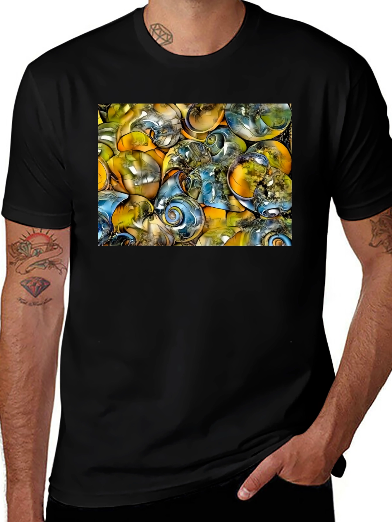 Abstract Swirls Graphic Black T-Shirt