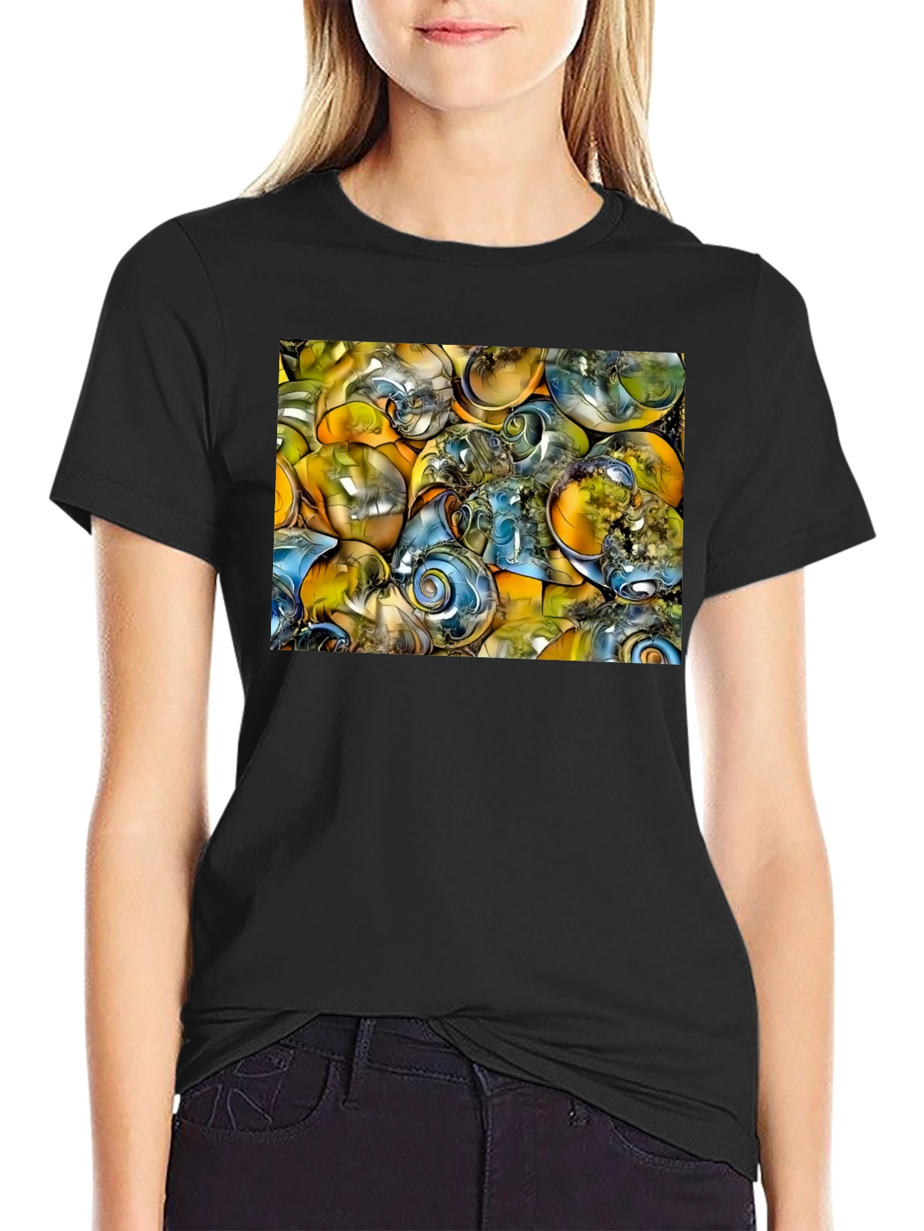 Abstract Swirls Graphic Black T-Shirt