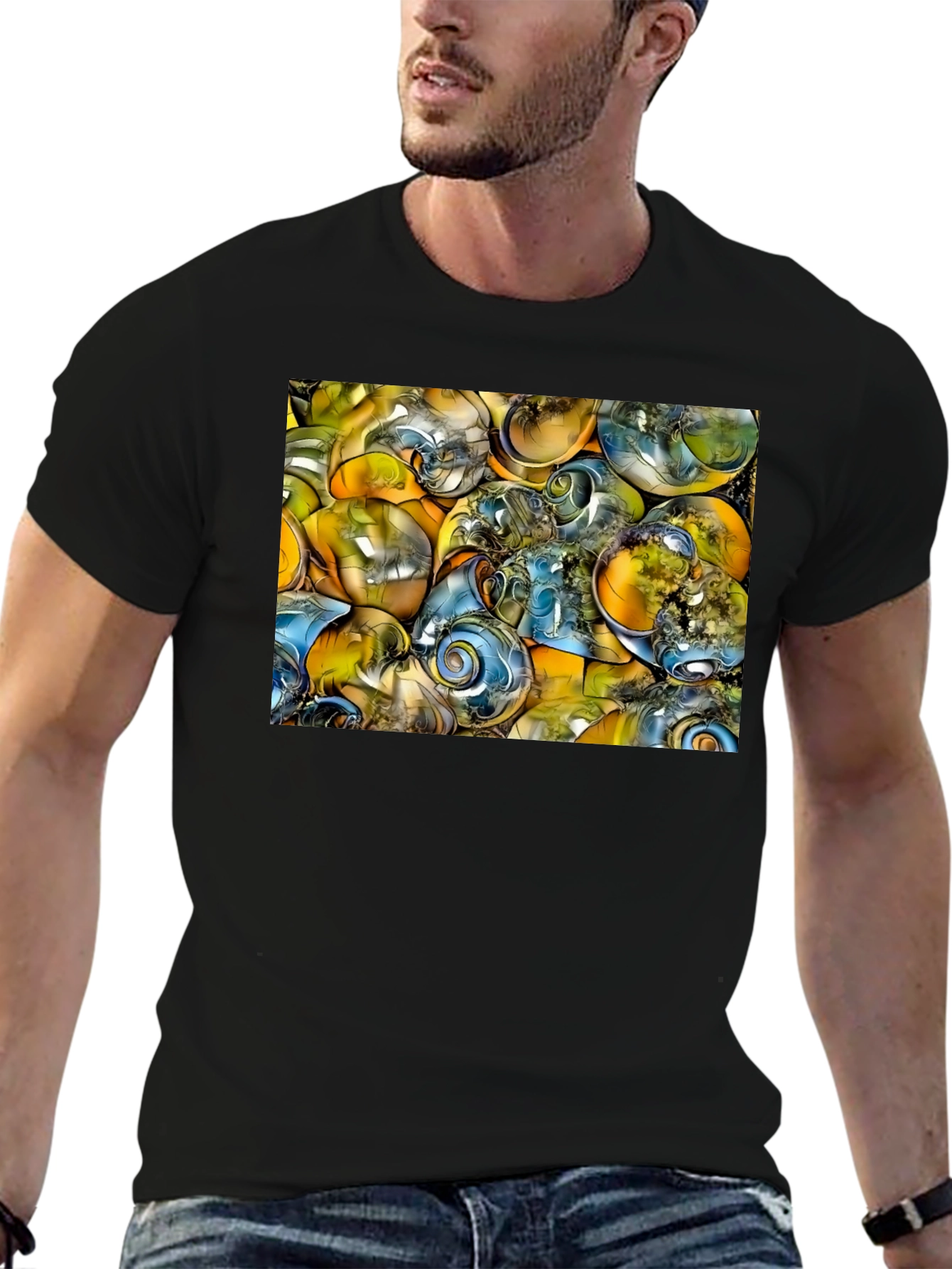 Abstract Swirls Graphic Black T-Shirt
