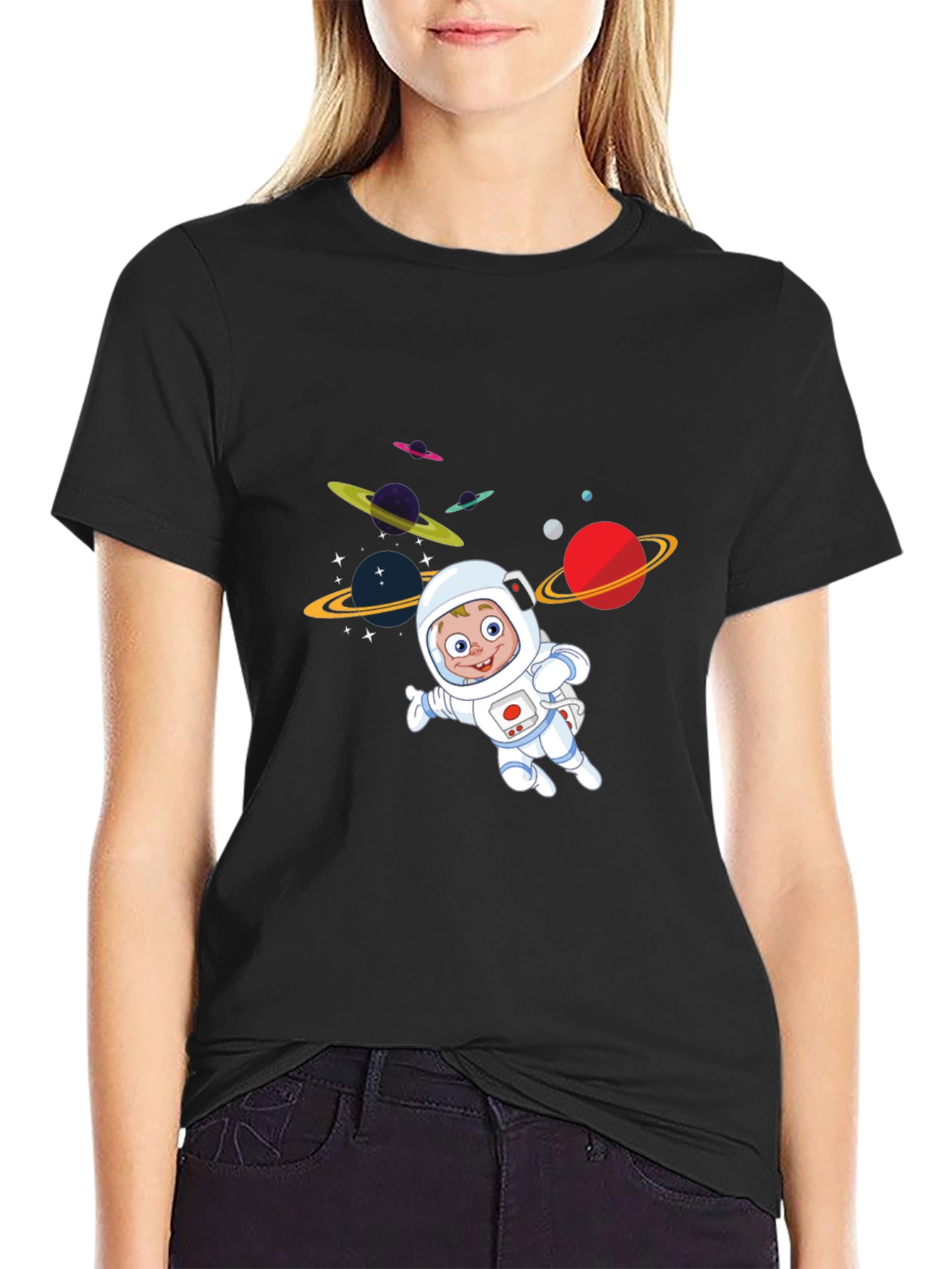 Cartoon Astronaut T-Shirt - Outer Space Design