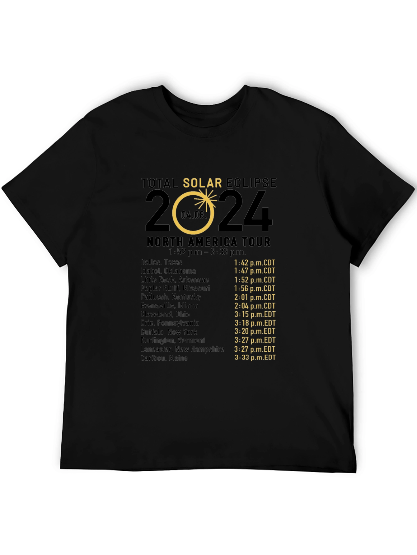 Total Solar Eclipse 2024 North America Tour T-Shirt