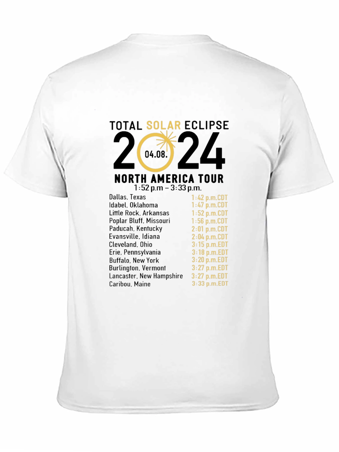 Total Solar Eclipse 2024 North America Tour T-Shirt
