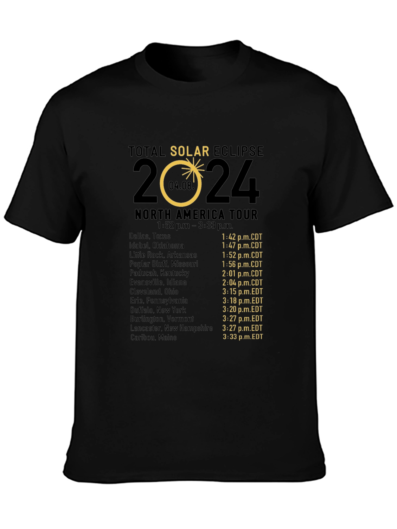 Total Solar Eclipse 2024 North America Tour T-Shirt