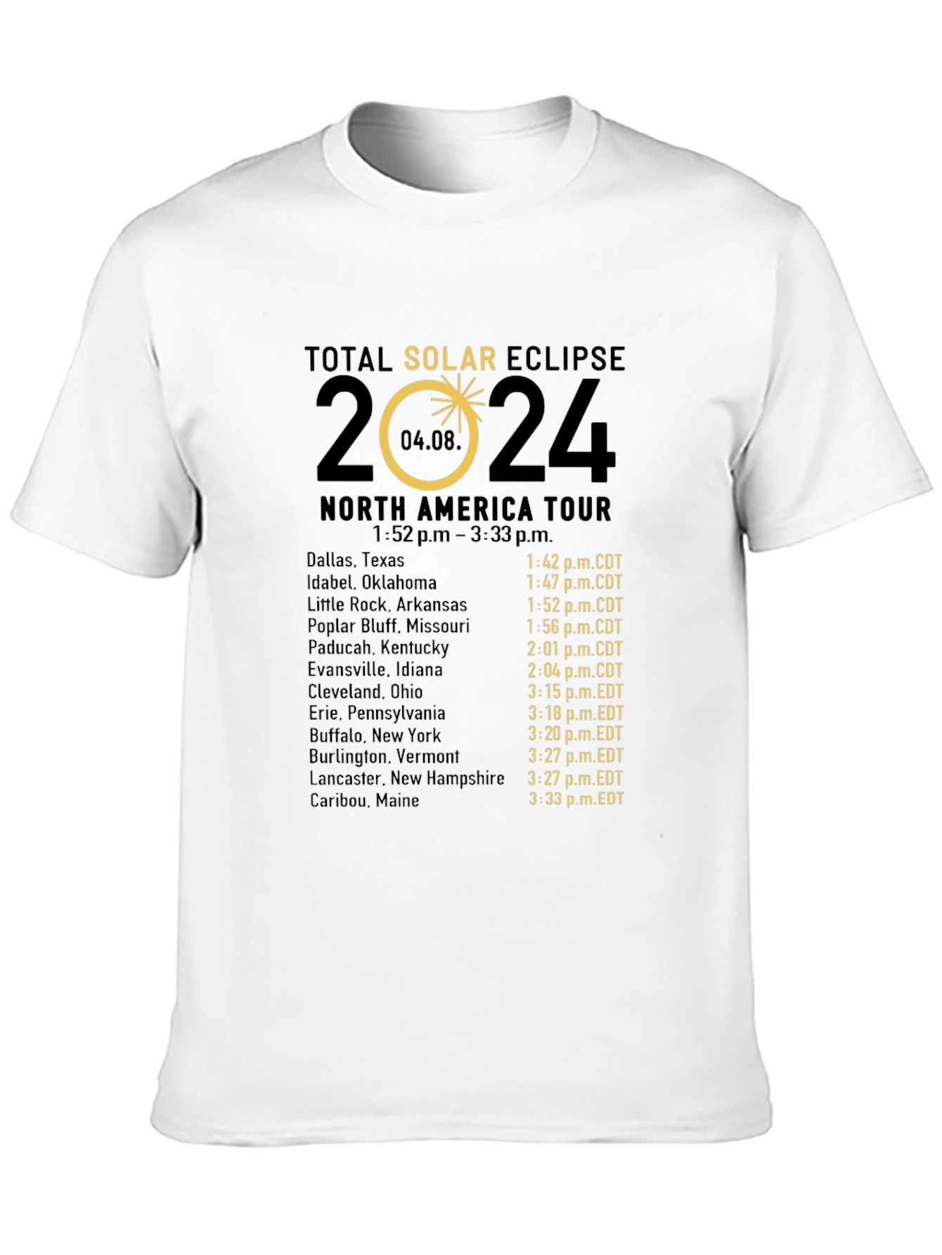 Total Solar Eclipse 2024 North America Tour T-Shirt