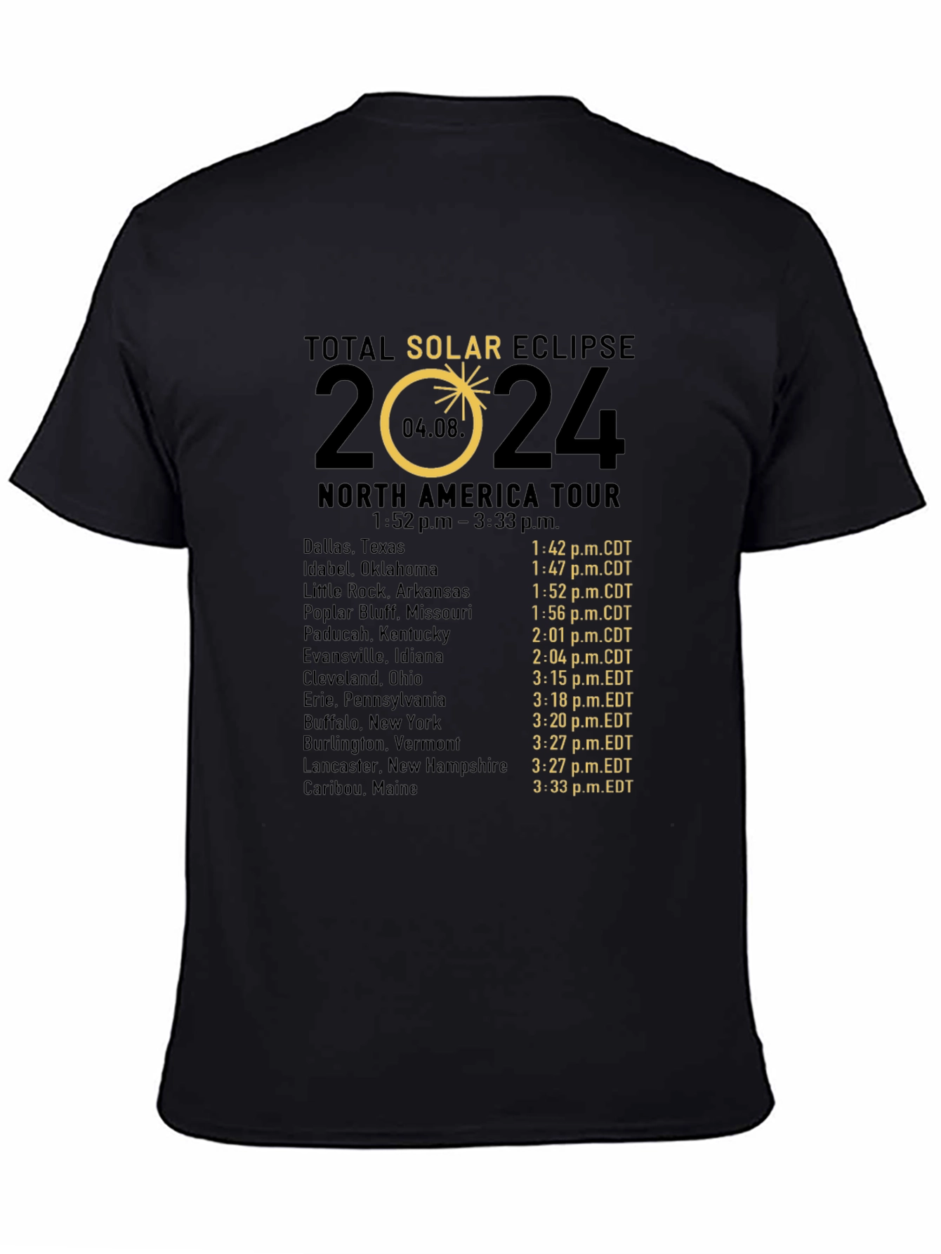 Total Solar Eclipse 2024 North America Tour T-Shirt