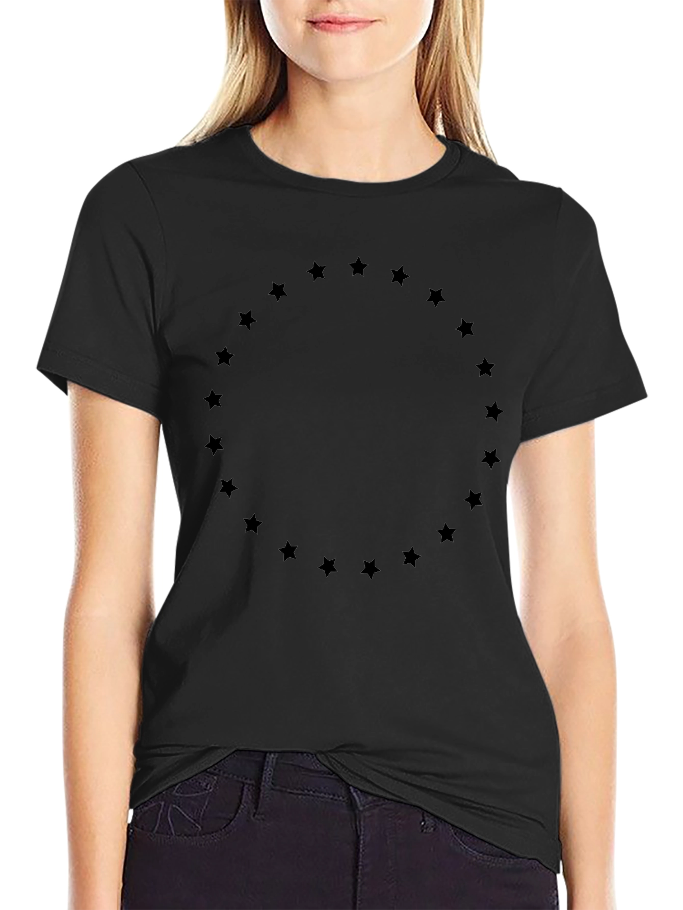 Black T-Shirt with Star Circle Design