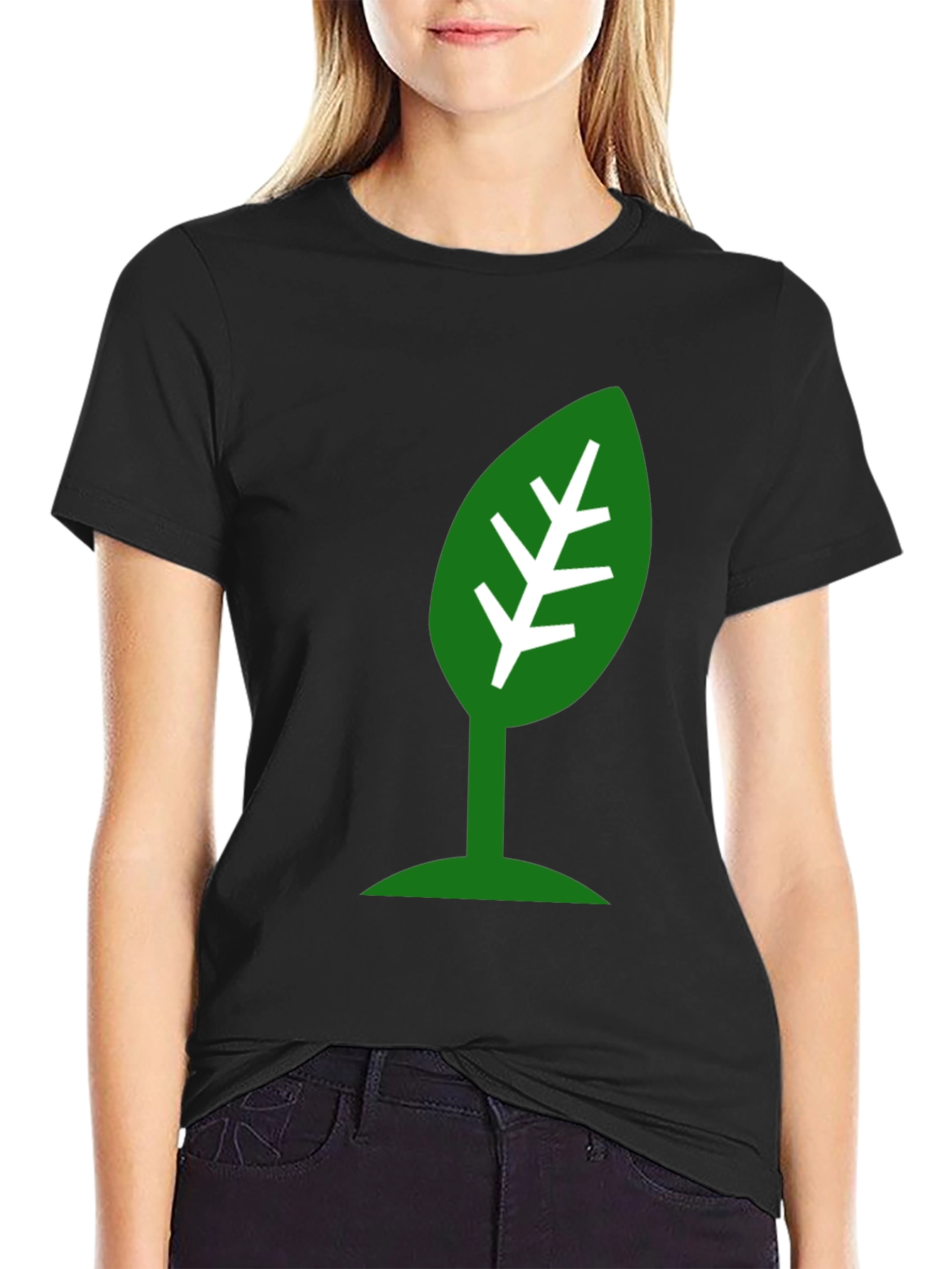 Eco-Friendly Leaf Design Black T-Shirt