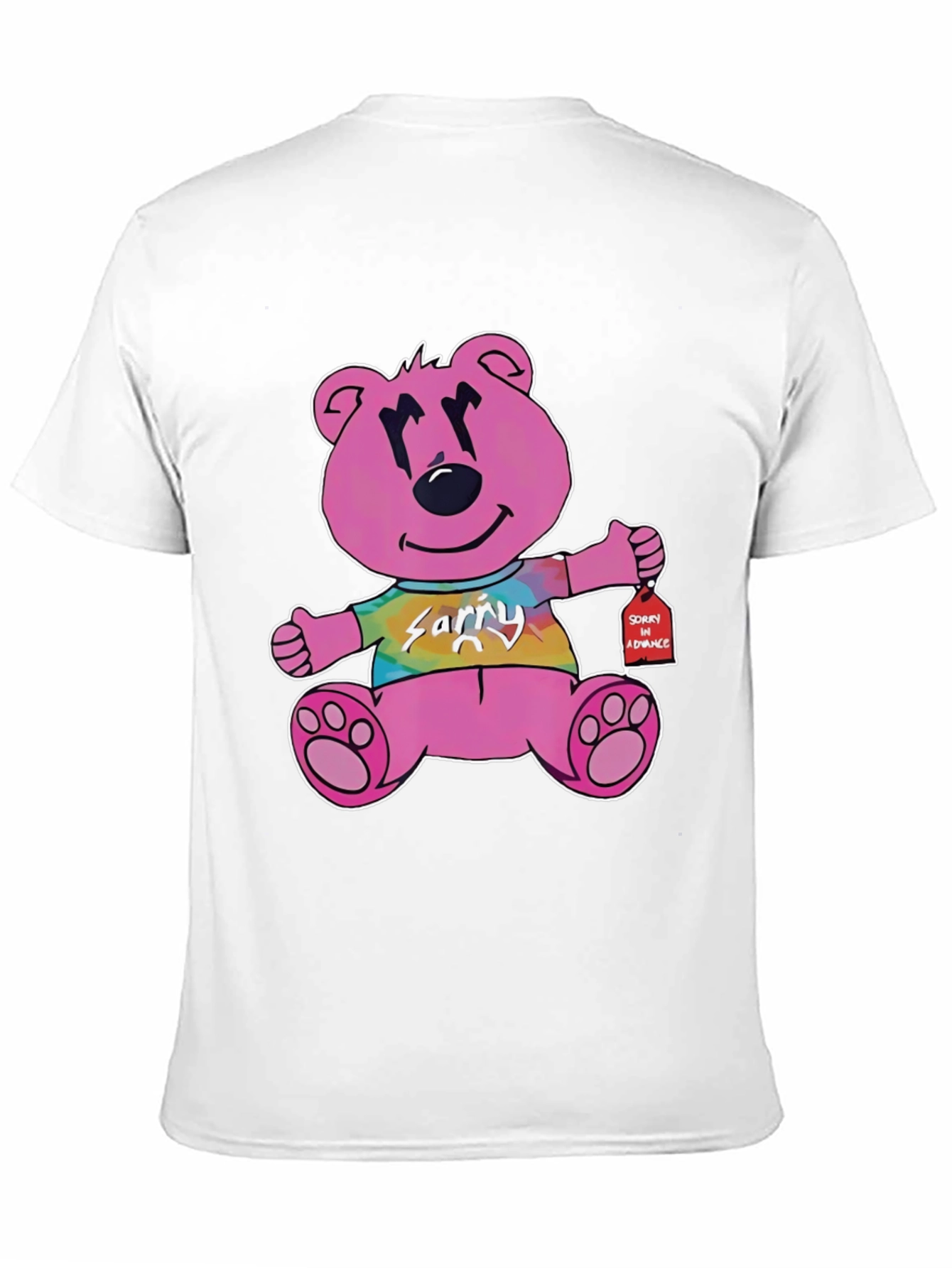 Pink Cartoon Bear Graphic Black T-Shirt