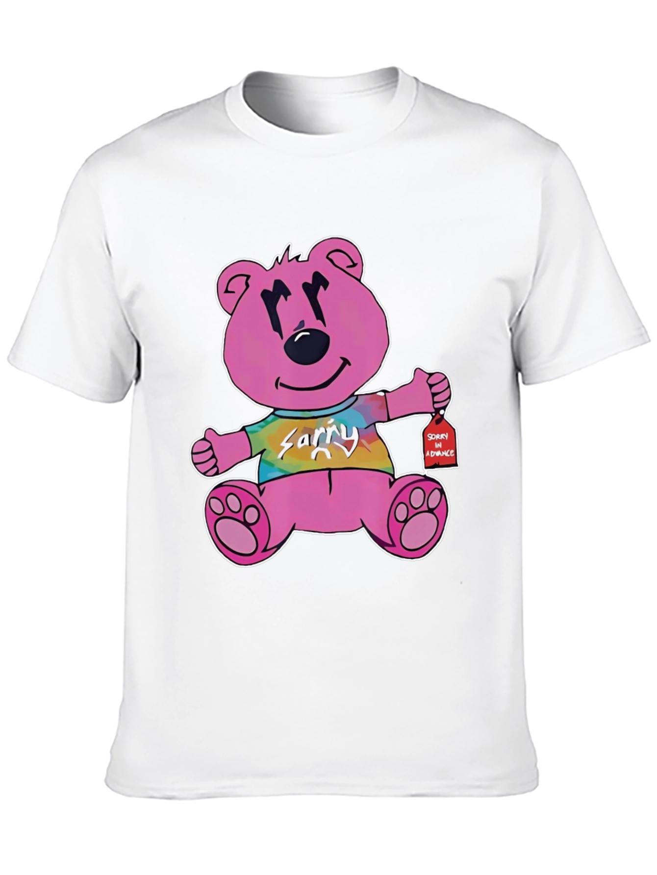 Pink Cartoon Bear Graphic Black T-Shirt