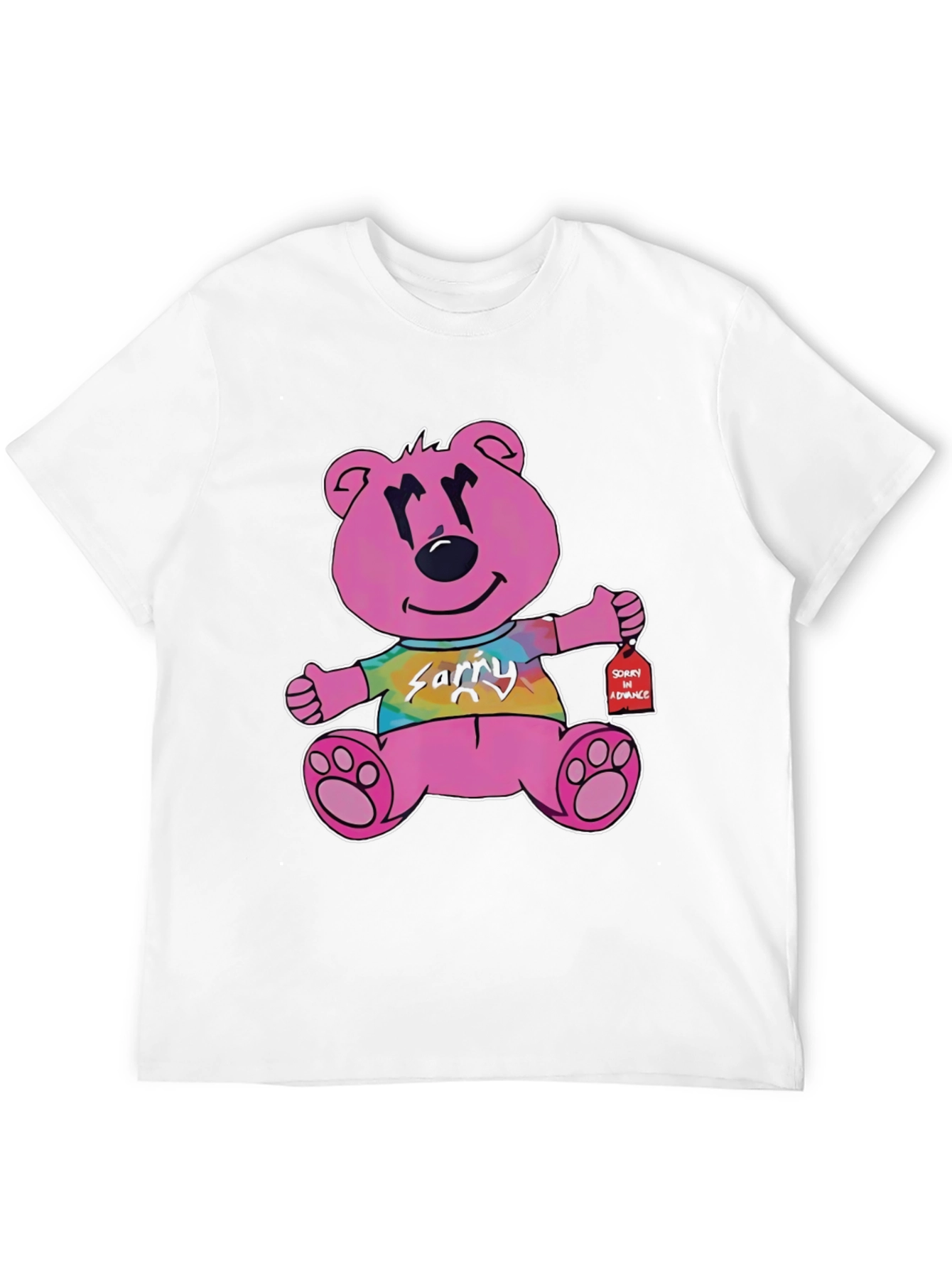 Pink Cartoon Bear Graphic Black T-Shirt
