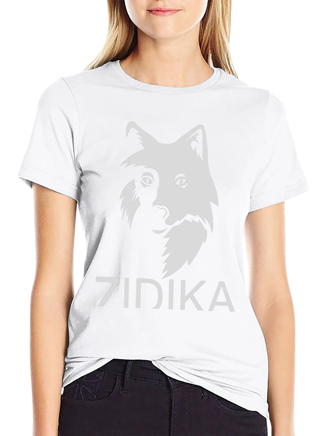 Zidika Black T-Shirt with Wolf Design