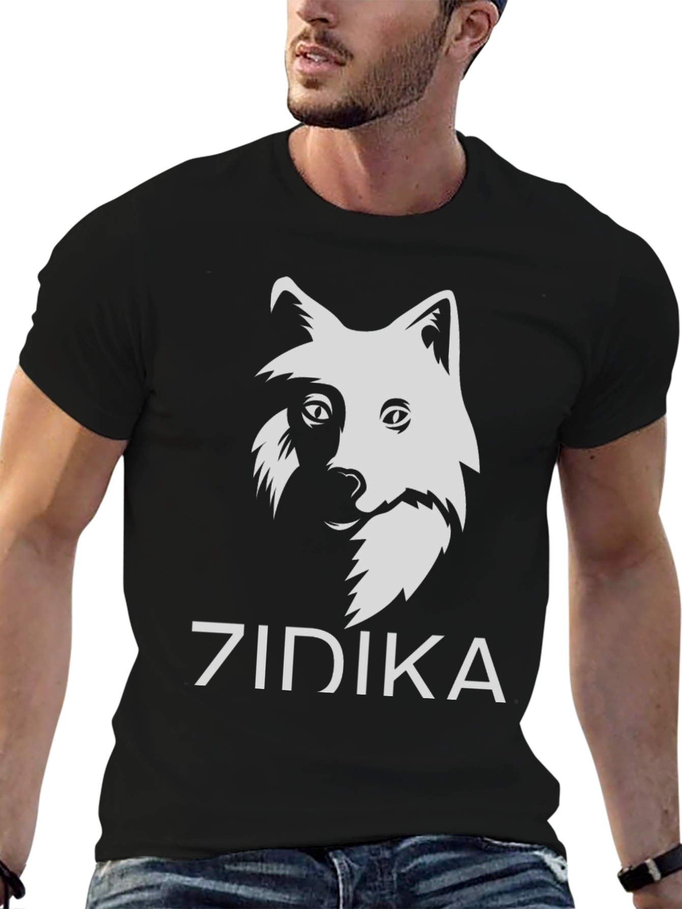 Zidika Black T-Shirt with Wolf Design