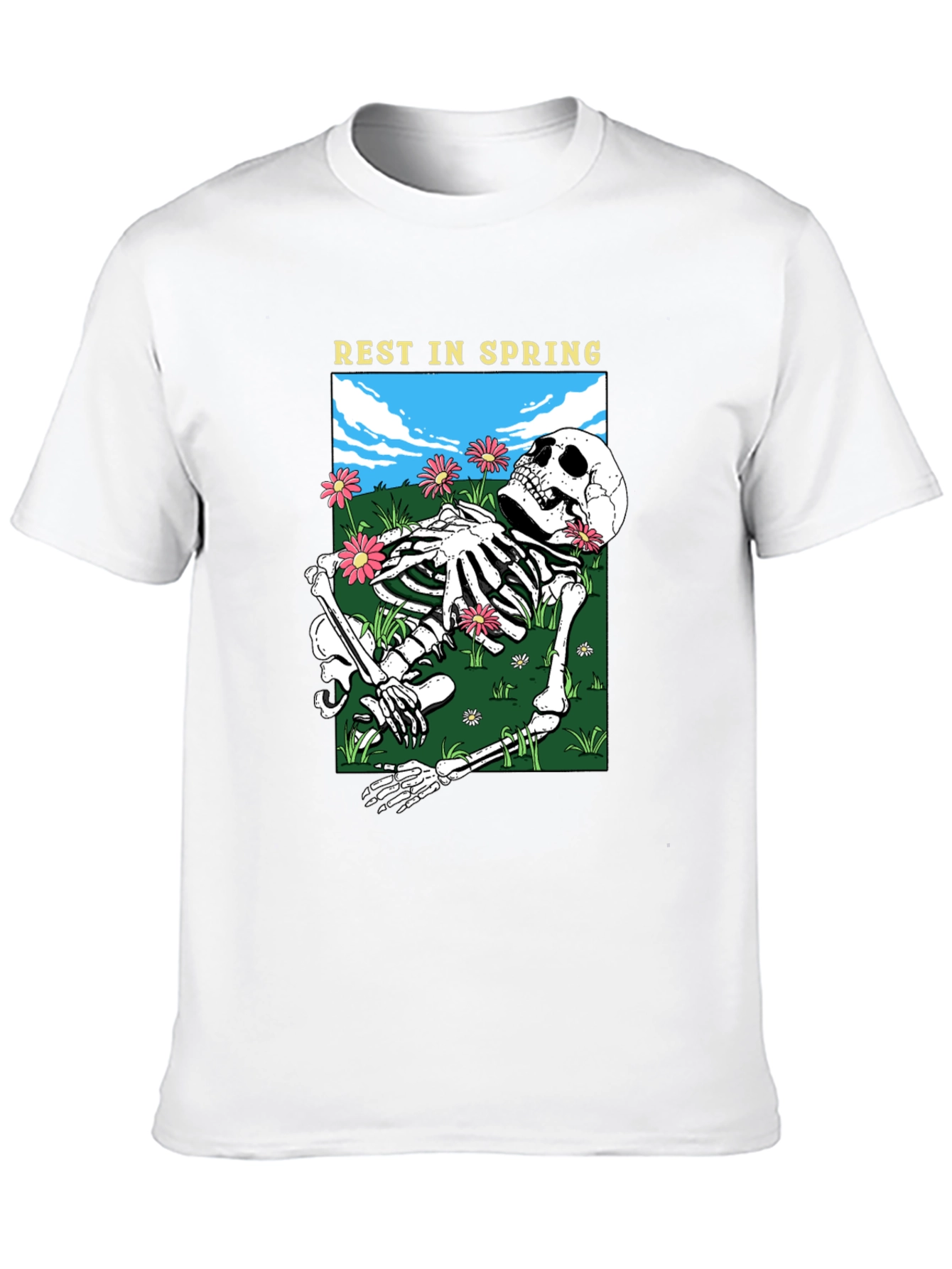 Rest in Spring Skeleton Graphic Tee - Black