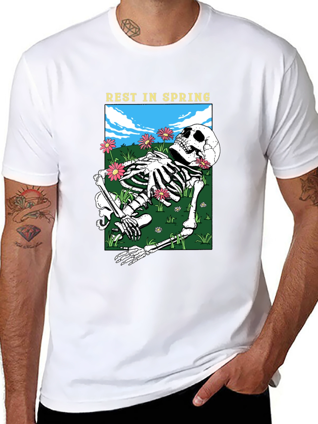 Rest in Spring Skeleton Graphic Tee - Black