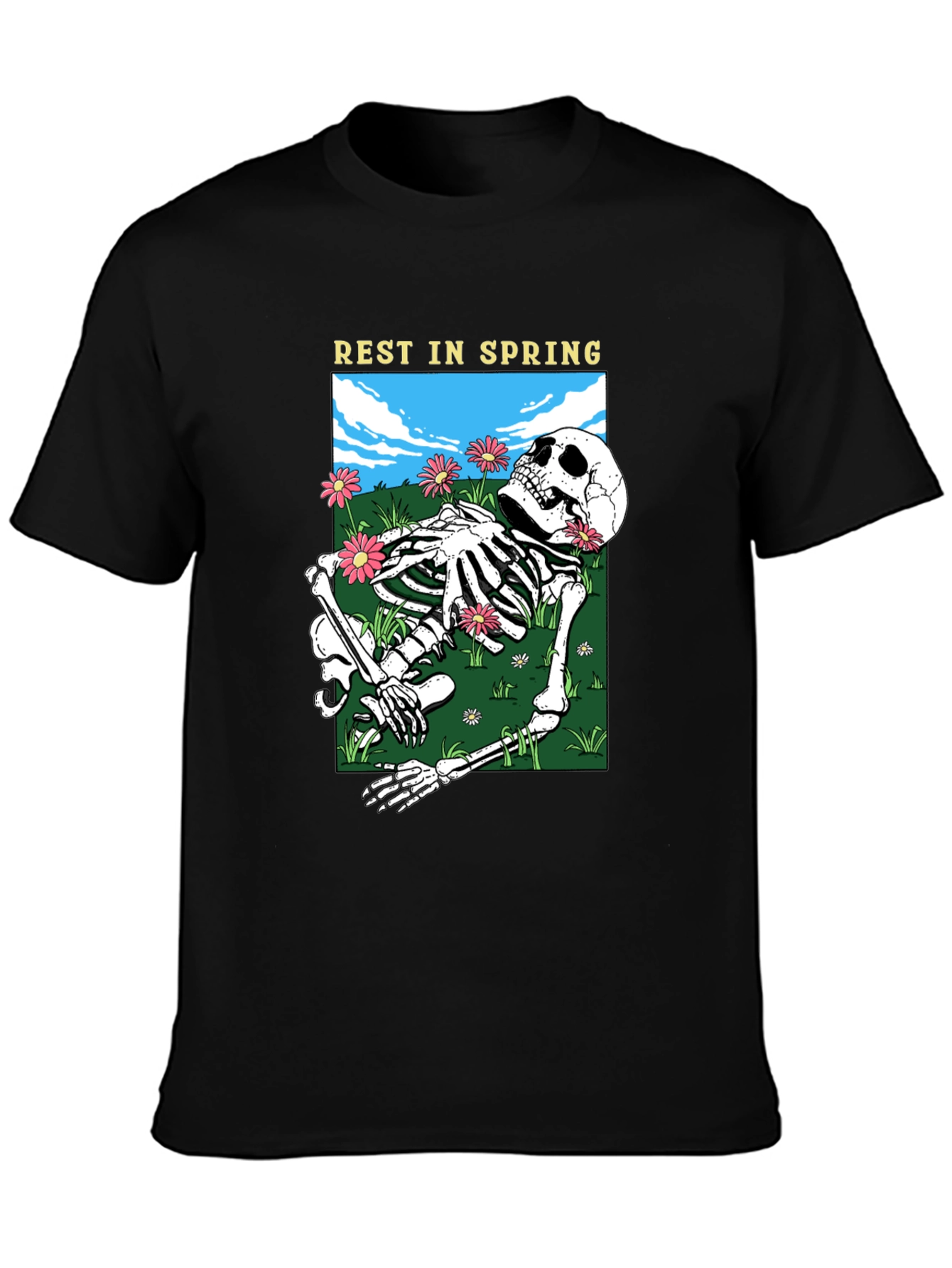 Rest in Spring Skeleton Graphic Tee - Black