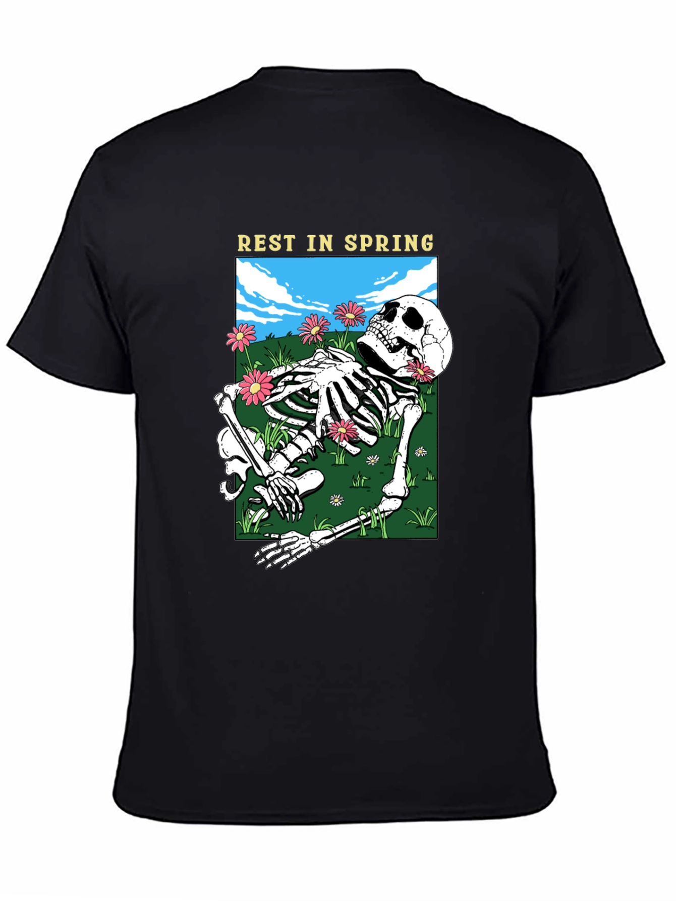 Rest in Spring Skeleton Graphic Tee - Black