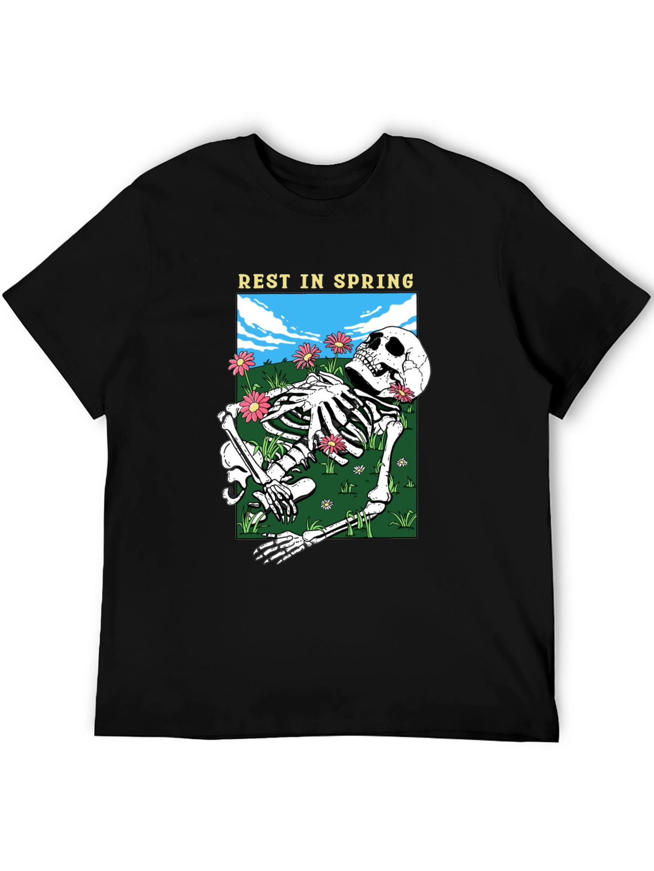 Rest in Spring Skeleton Graphic Tee - Black