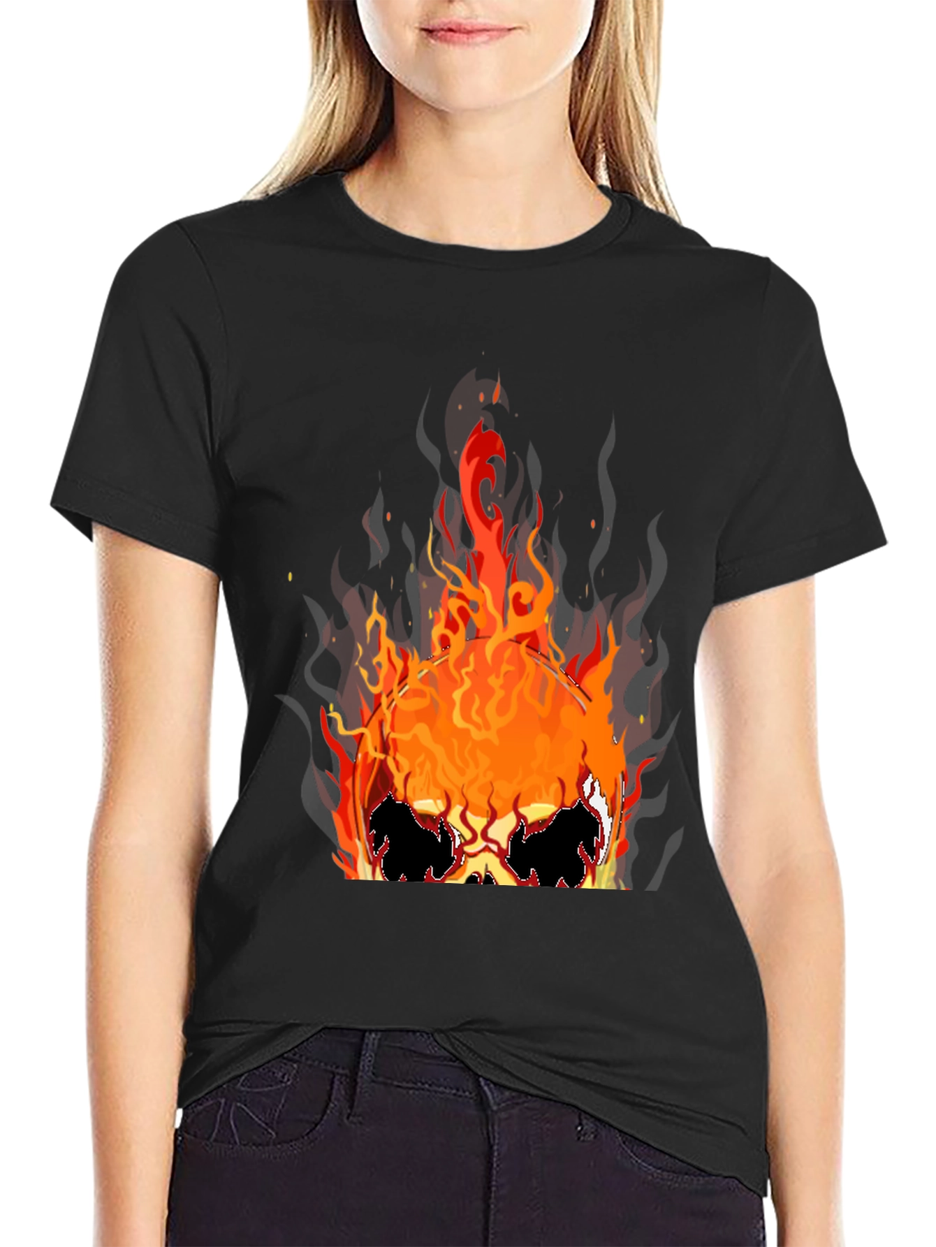 Flaming Skull Graphic Tee - Black