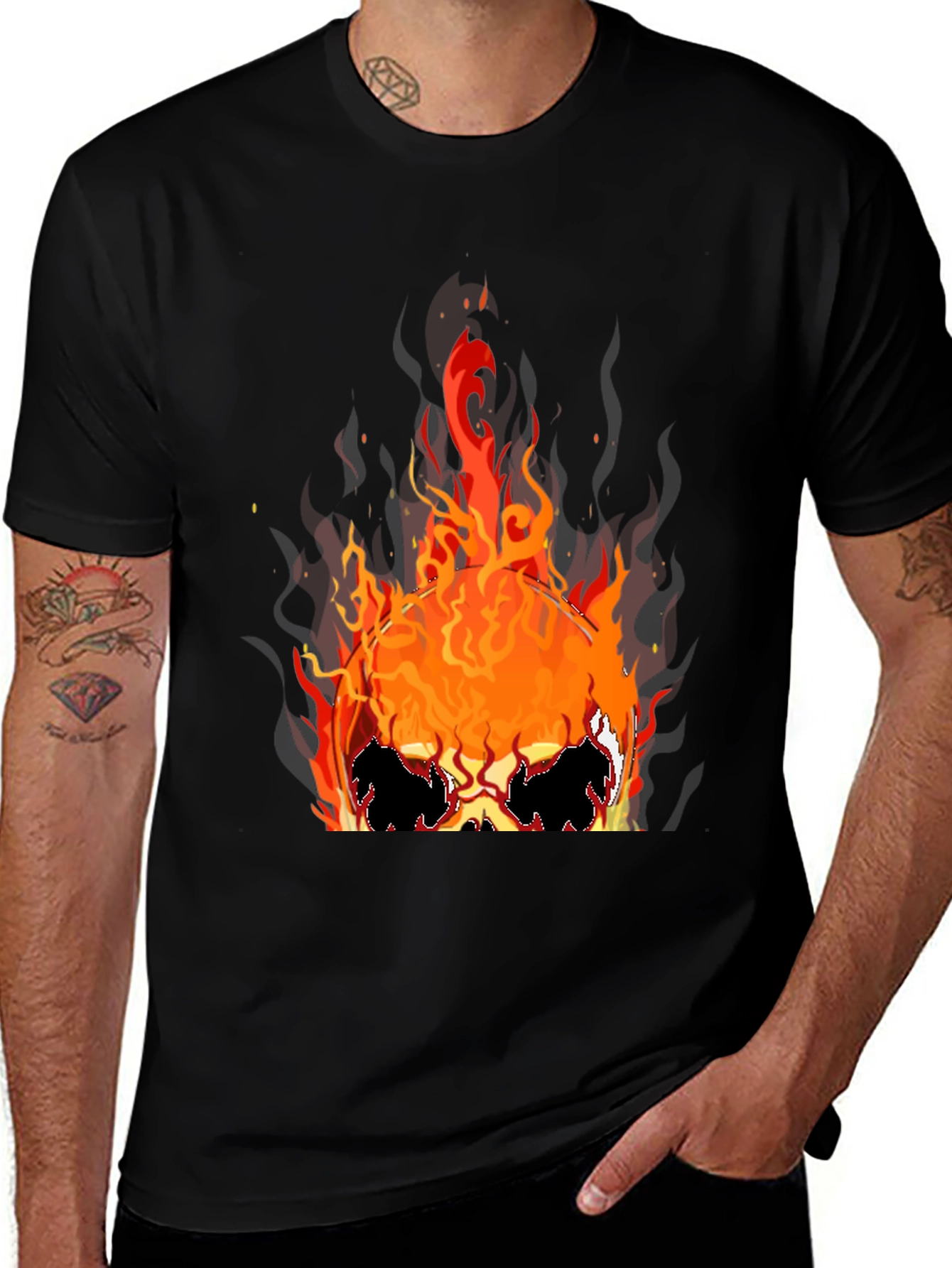 Flaming Skull Graphic Tee - Black