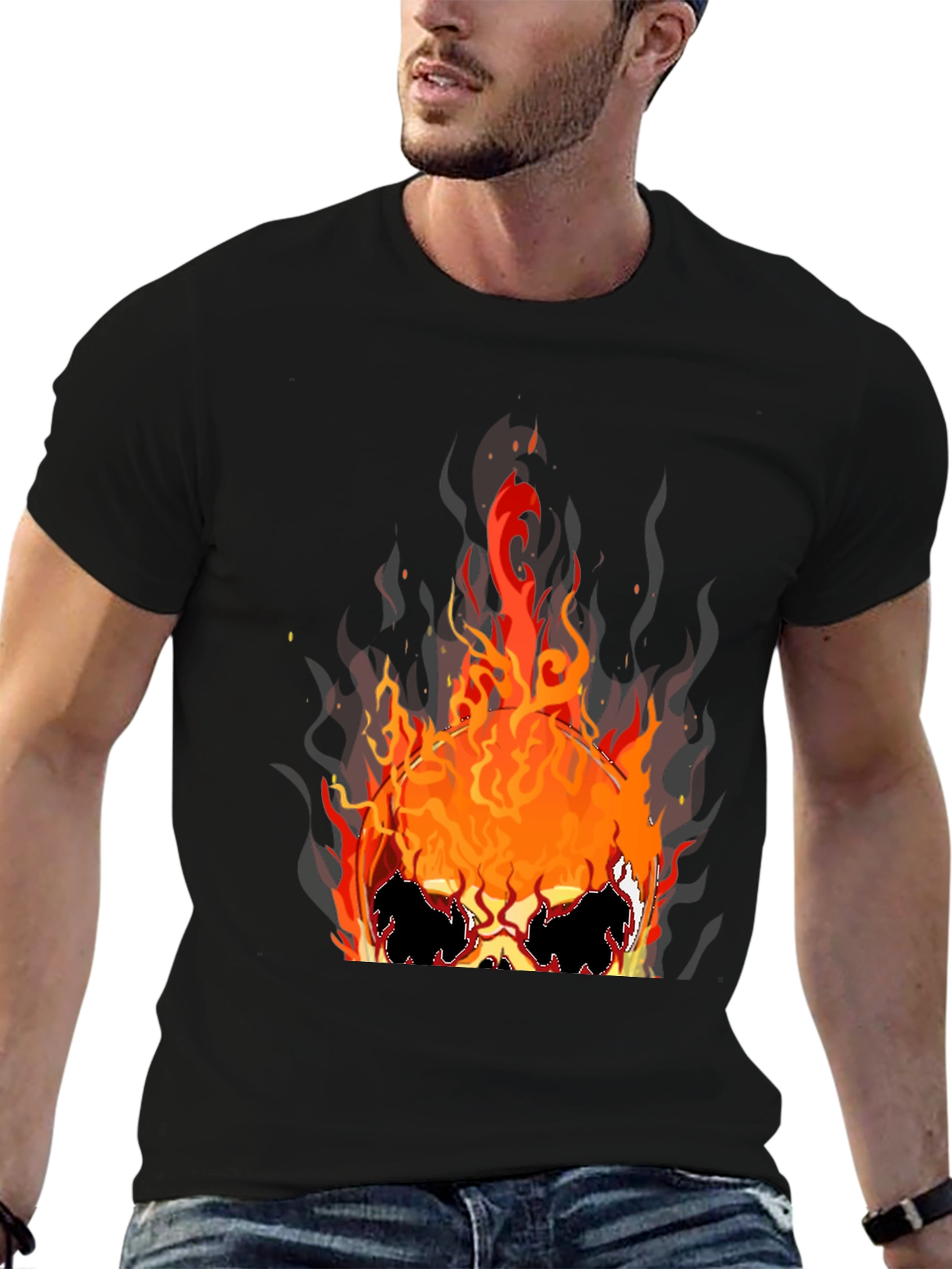 Flaming Skull Graphic Tee - Black