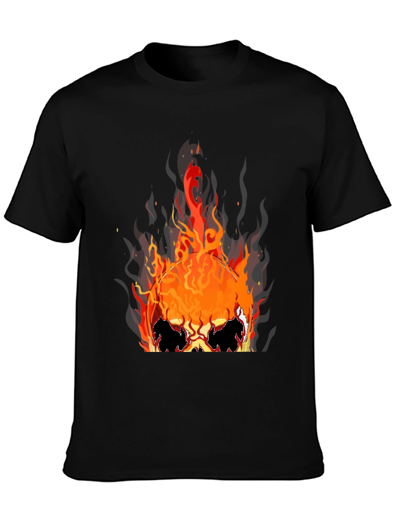 Flaming Skull Graphic Tee - Black