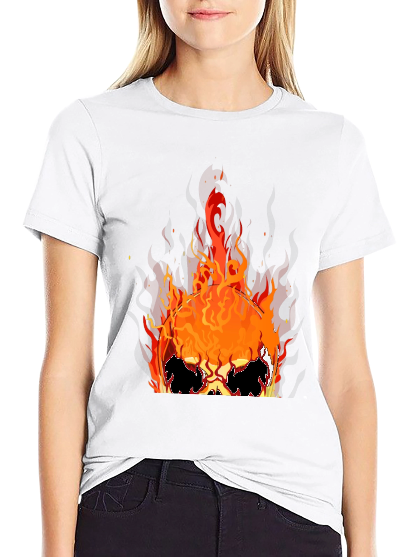 Flaming Skull Graphic Tee - Black