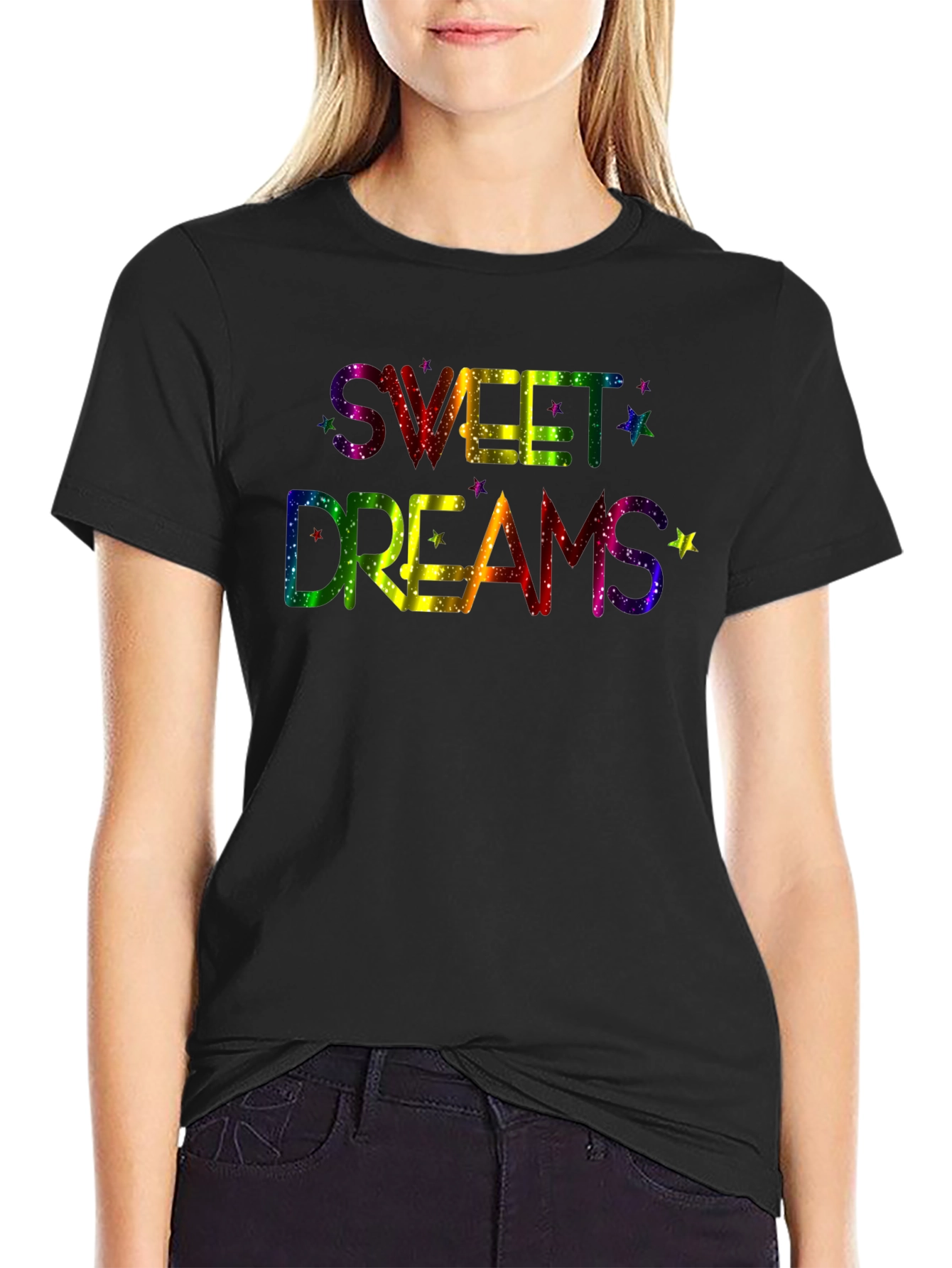 Sweet Dreams Rainbow Graphic Black T-Shirt