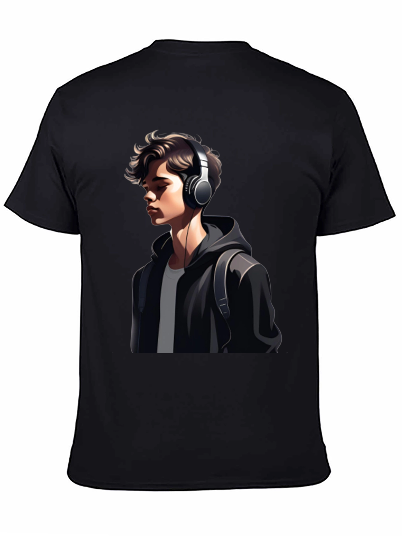 Trendy Mans Graphic Tee - Headphones & Hoodie Design