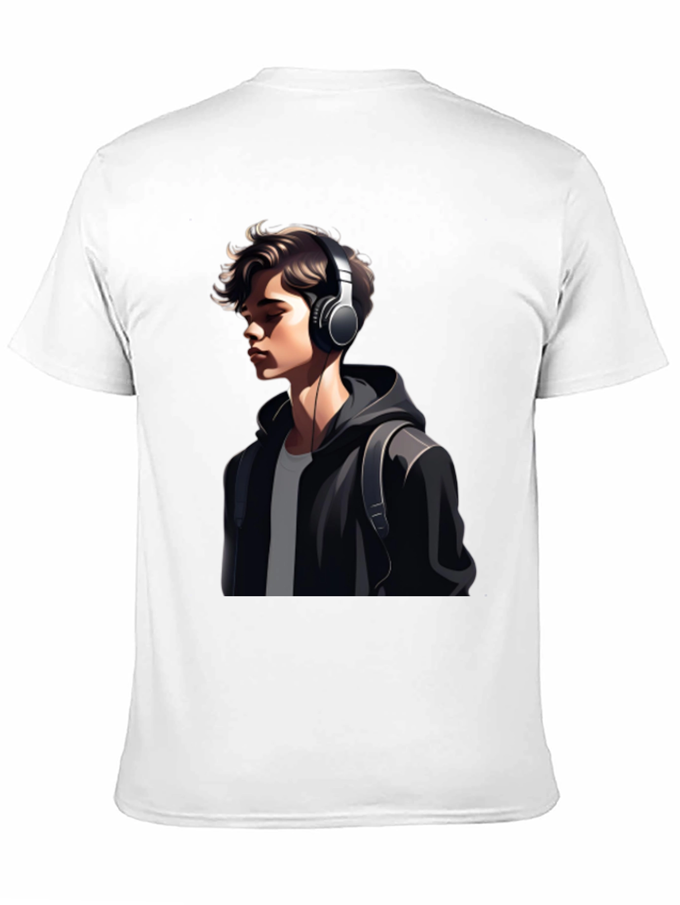 Trendy Mans Graphic Tee - Headphones & Hoodie Design