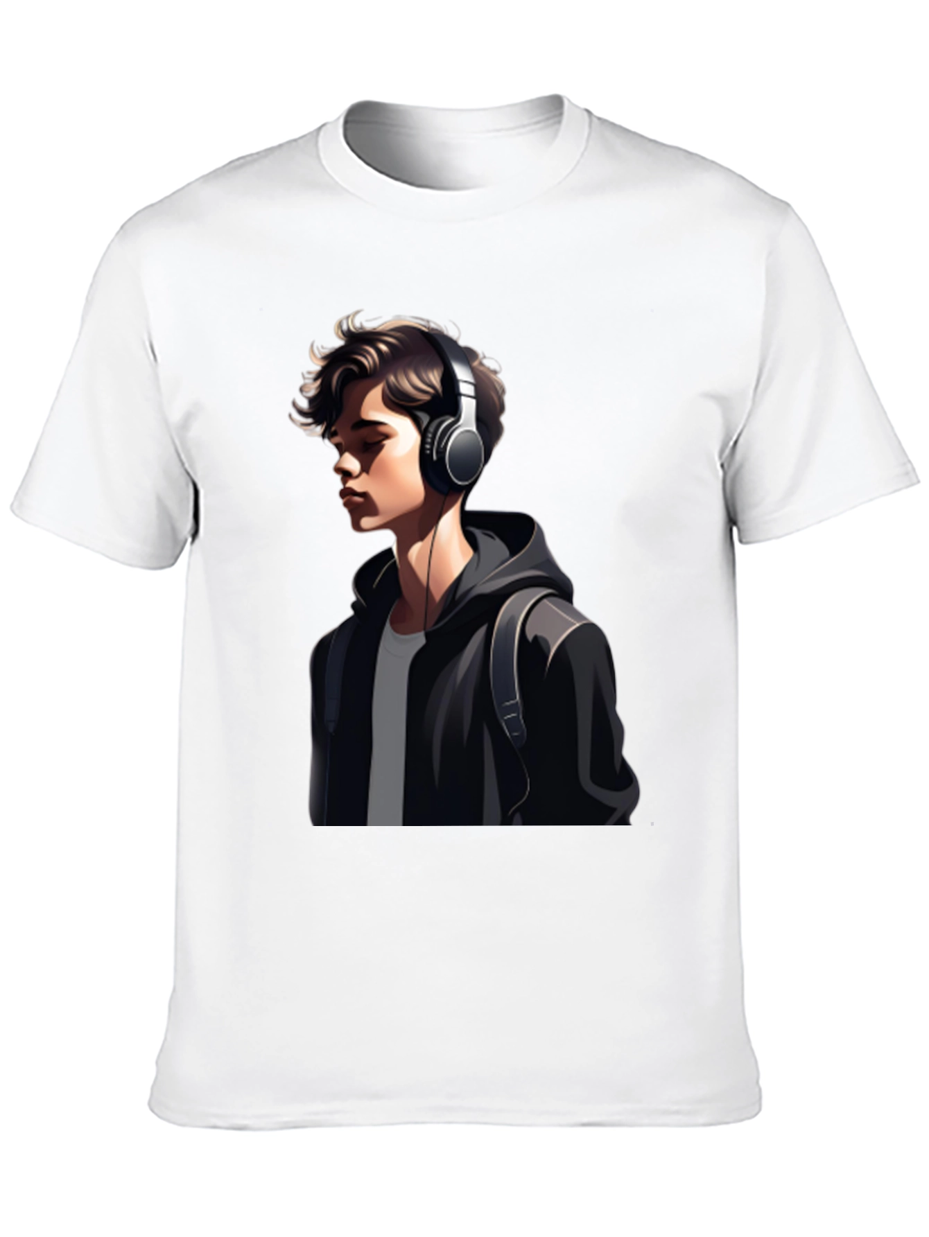 Trendy Mans Graphic Tee - Headphones & Hoodie Design