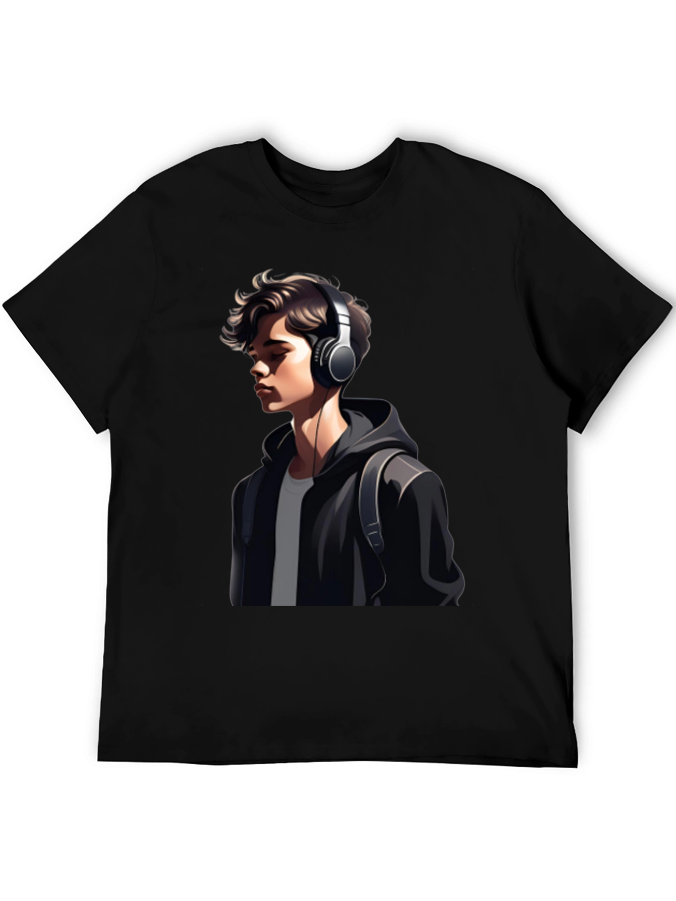 Trendy Mans Graphic Tee - Headphones & Hoodie Design
