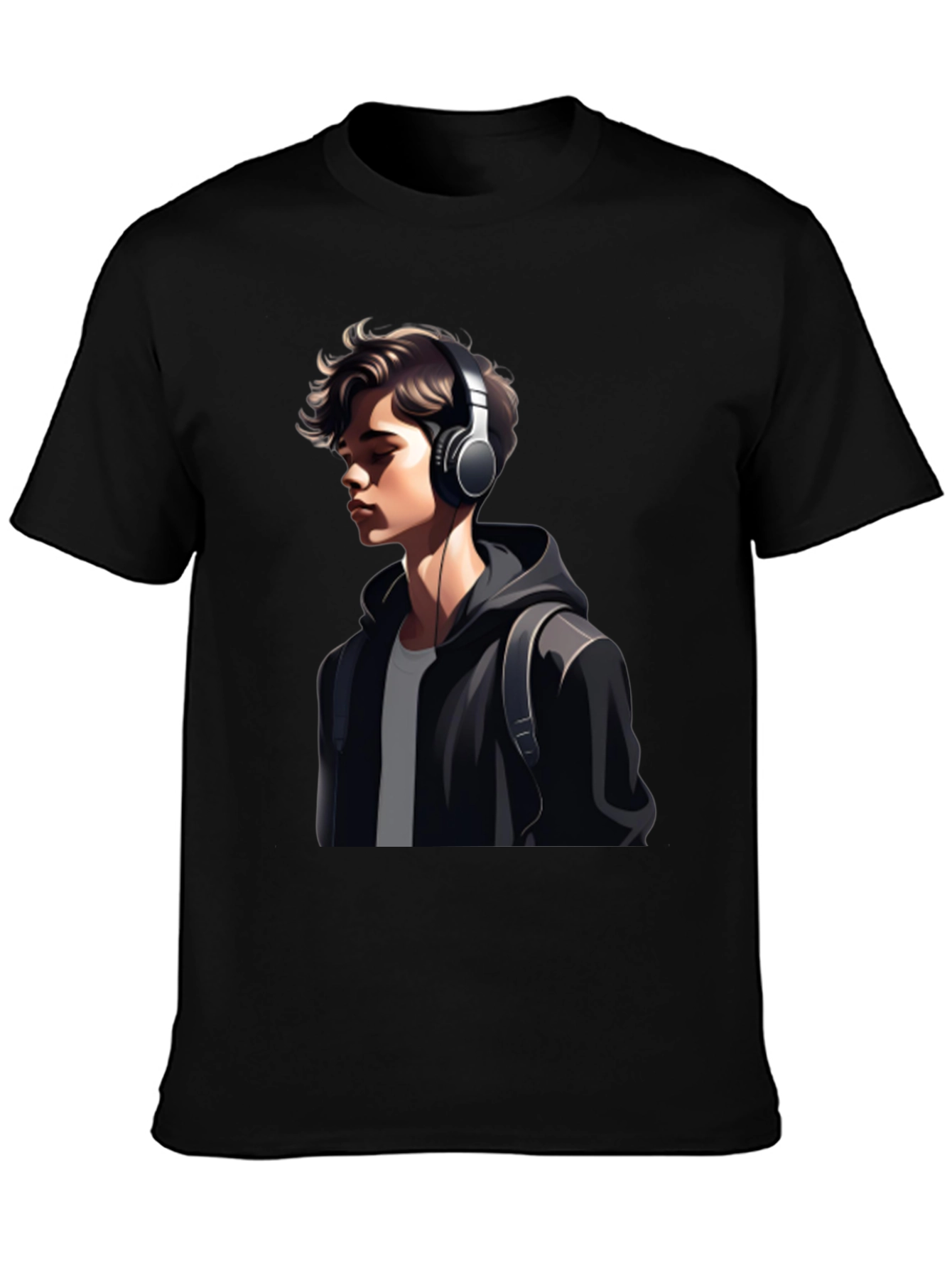 Trendy Mans Graphic Tee - Headphones & Hoodie Design
