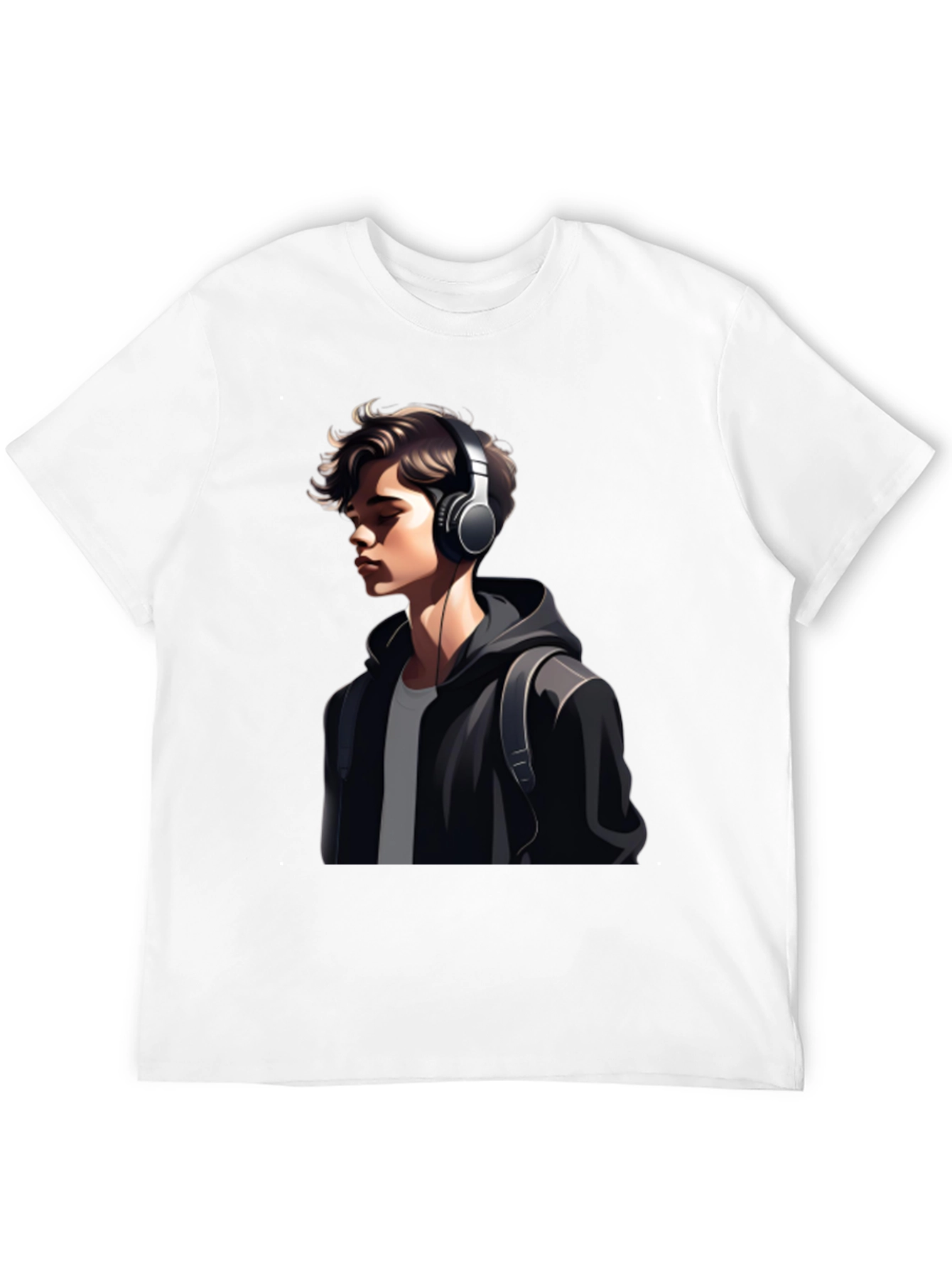 Trendy Mans Graphic Tee - Headphones & Hoodie Design