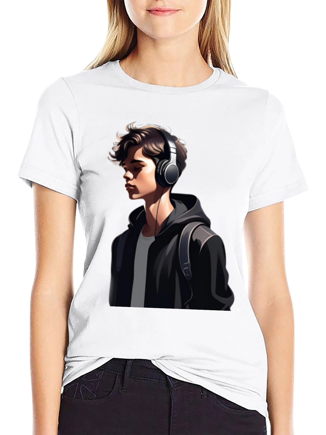 Trendy Mans Graphic Tee - Headphones & Hoodie Design