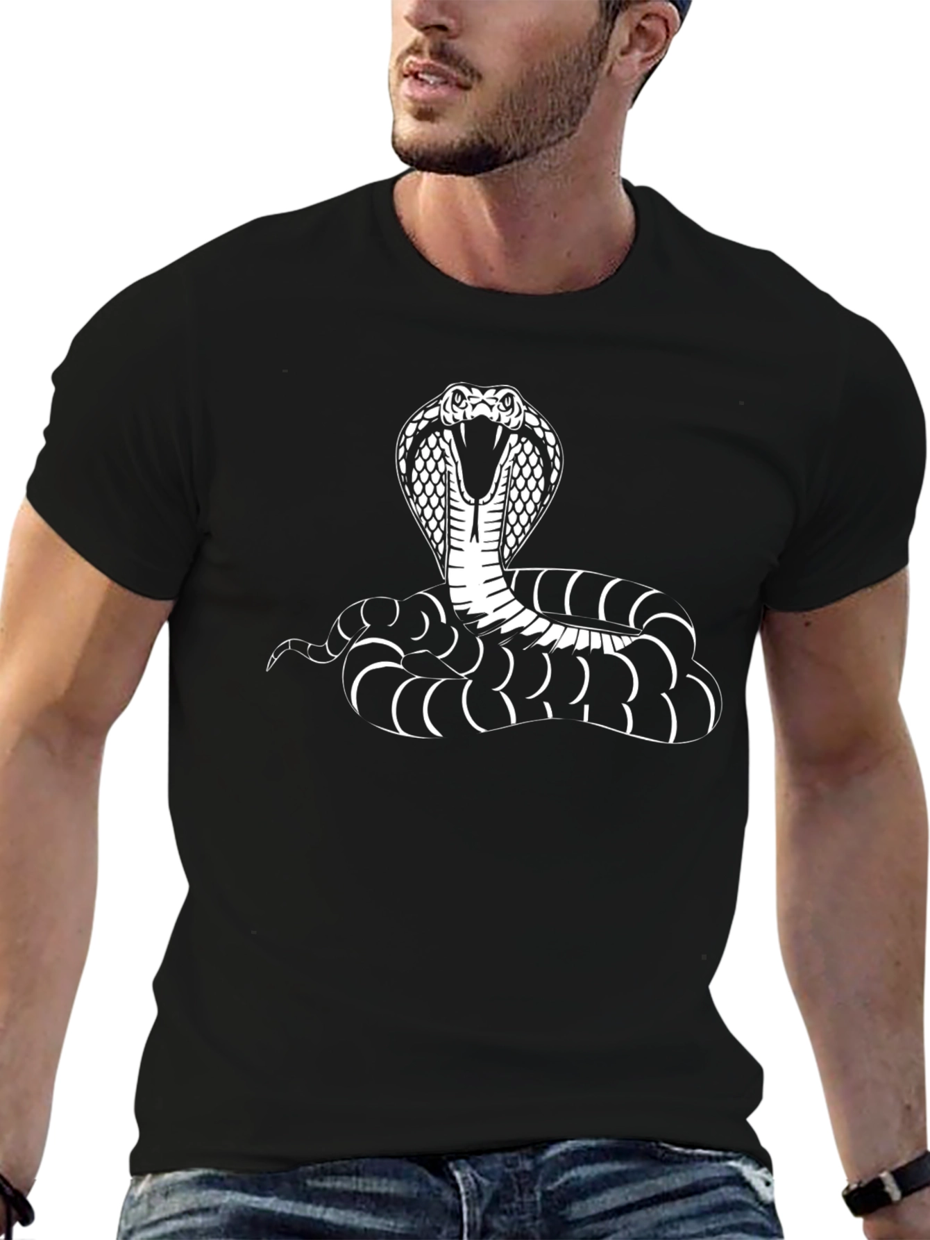 Black Cobra Graphic Tee - Snake Design