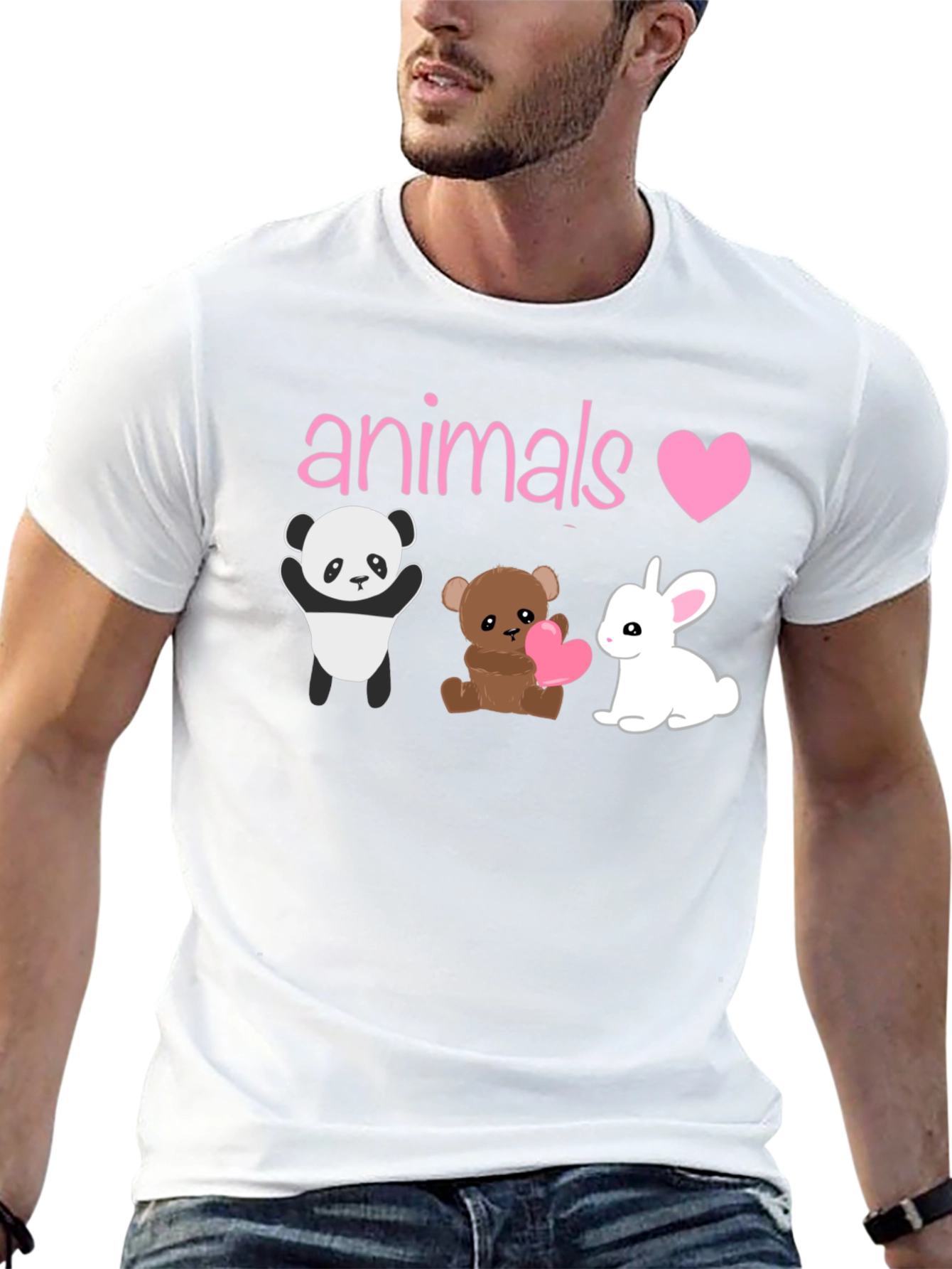 Animals Love T-Shirt: Panda Bear & Bunny Graphic Tee