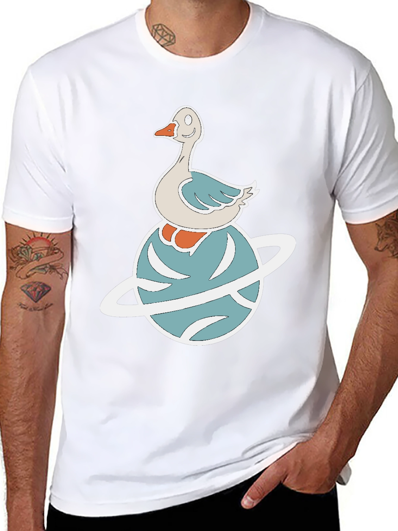 Whimsical Goose on Planet Graphic Tee