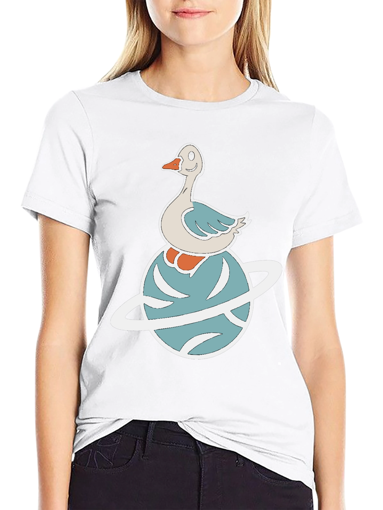 Whimsical Goose on Planet Graphic Tee
