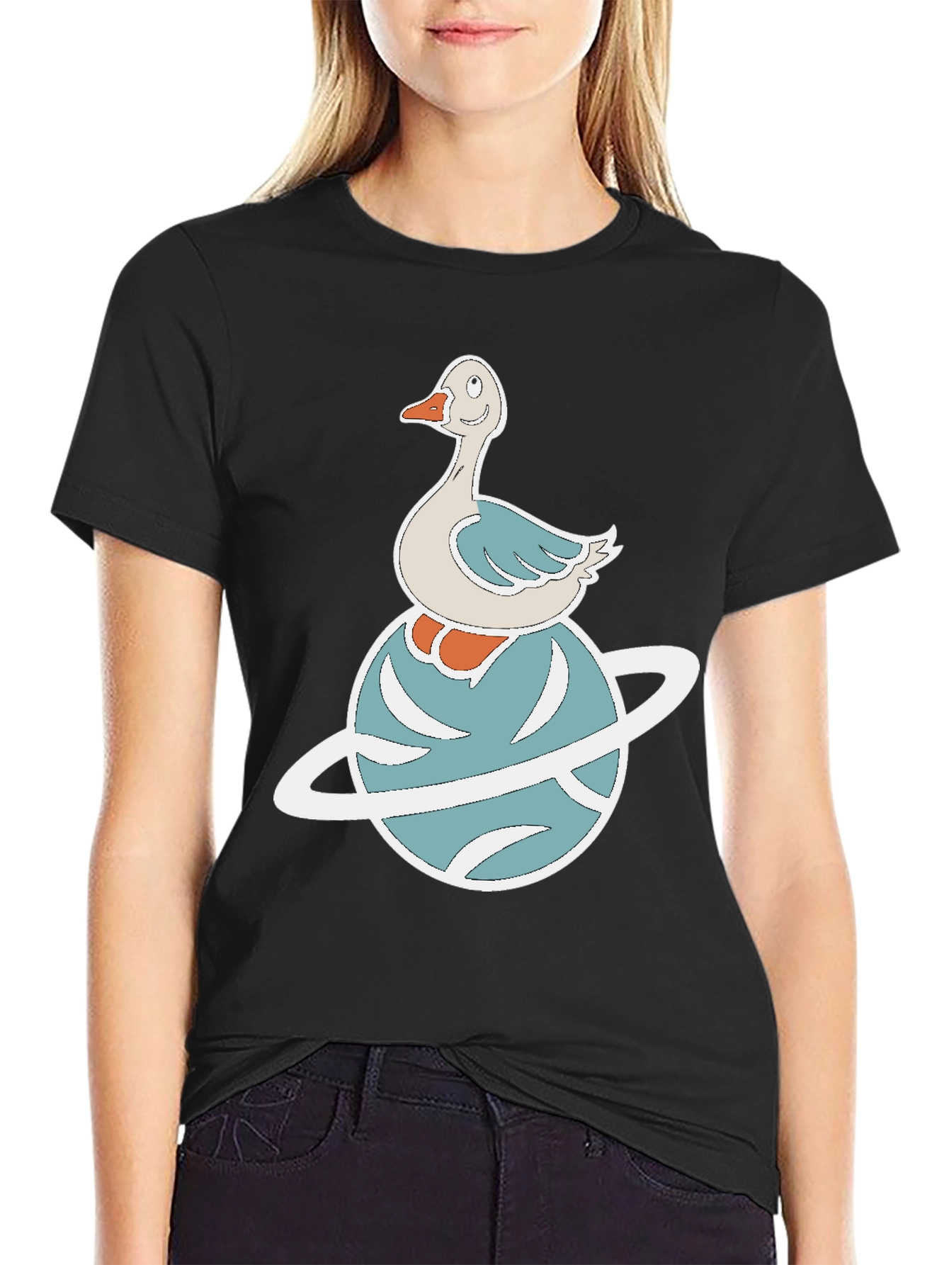 Whimsical Goose on Planet Graphic Tee