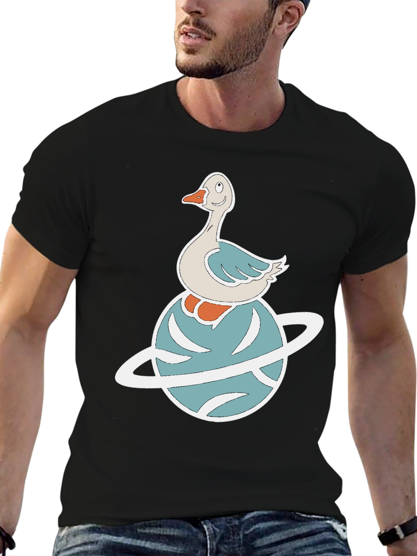 Whimsical Goose on Planet Graphic Tee