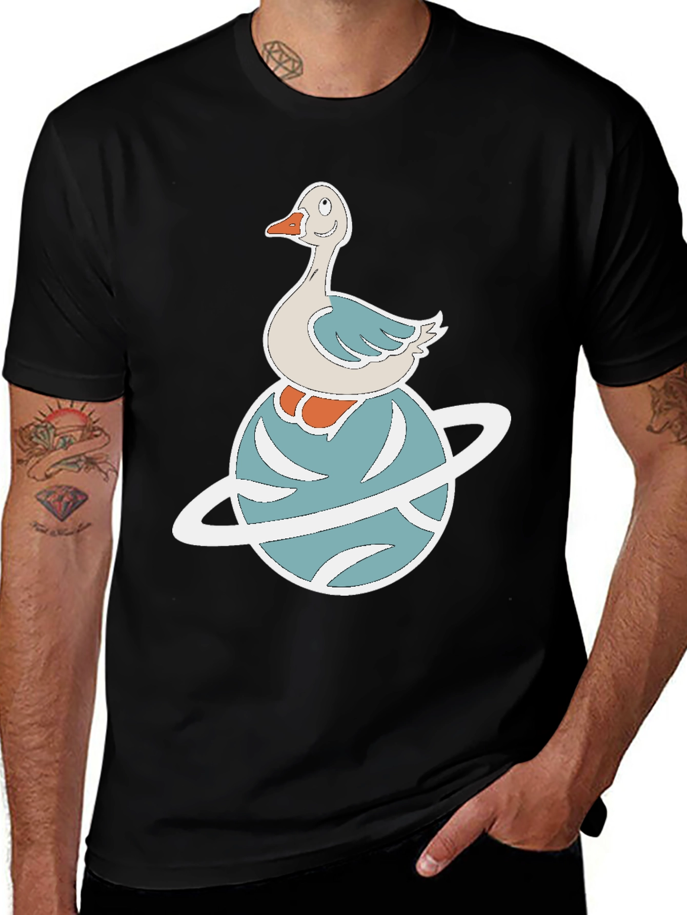 Whimsical Goose on Planet Graphic Tee