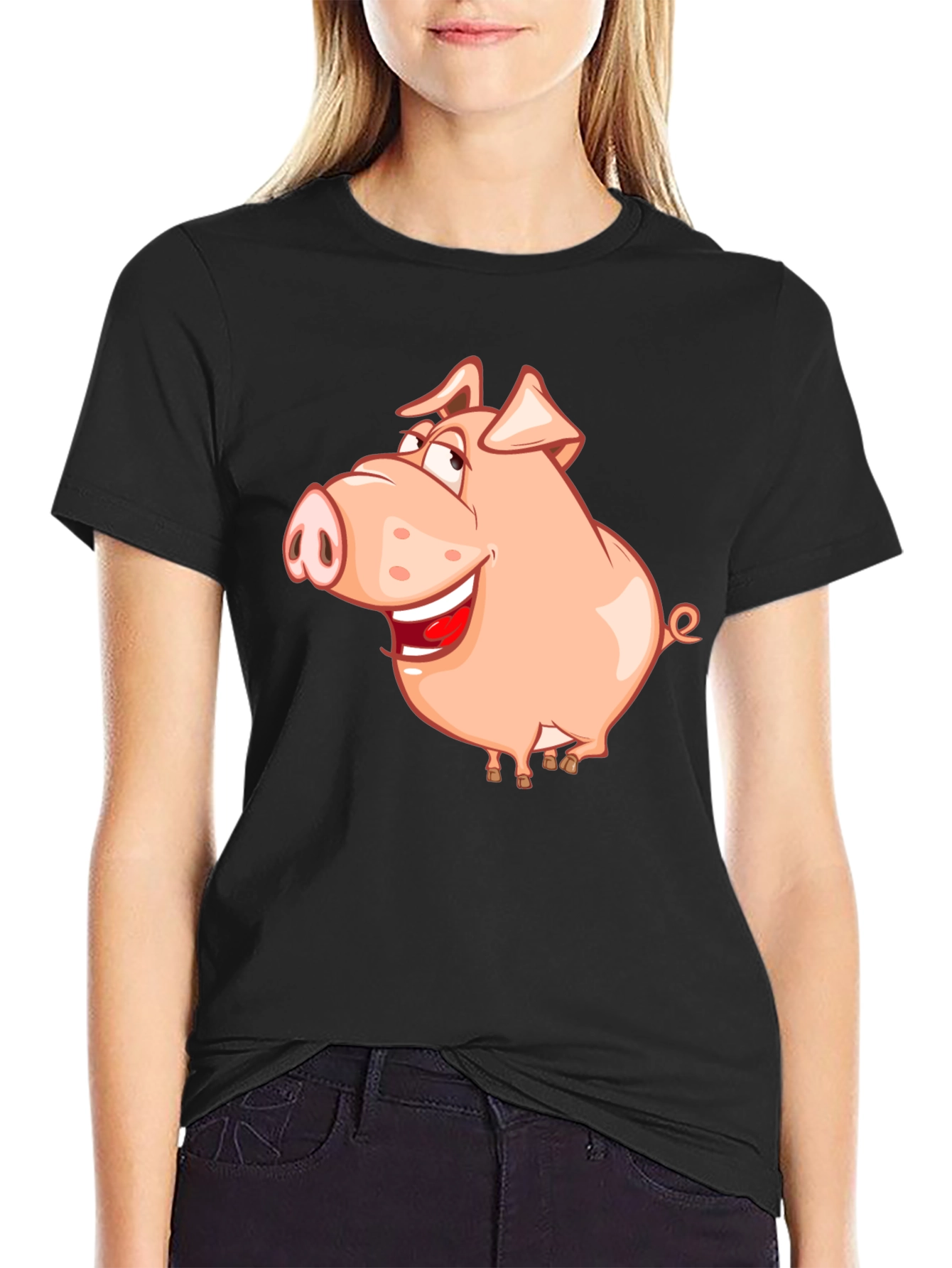 Funny Pig Graphic Black T-Shirt
