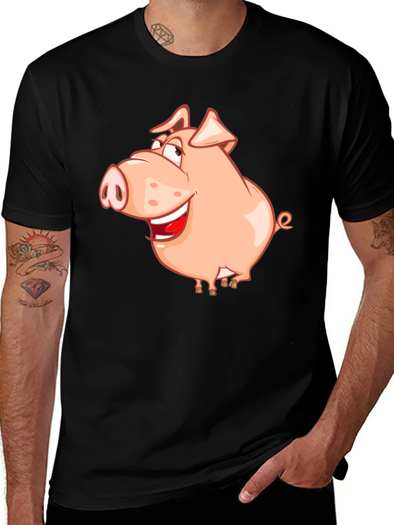 Funny Pig Graphic Black T-Shirt