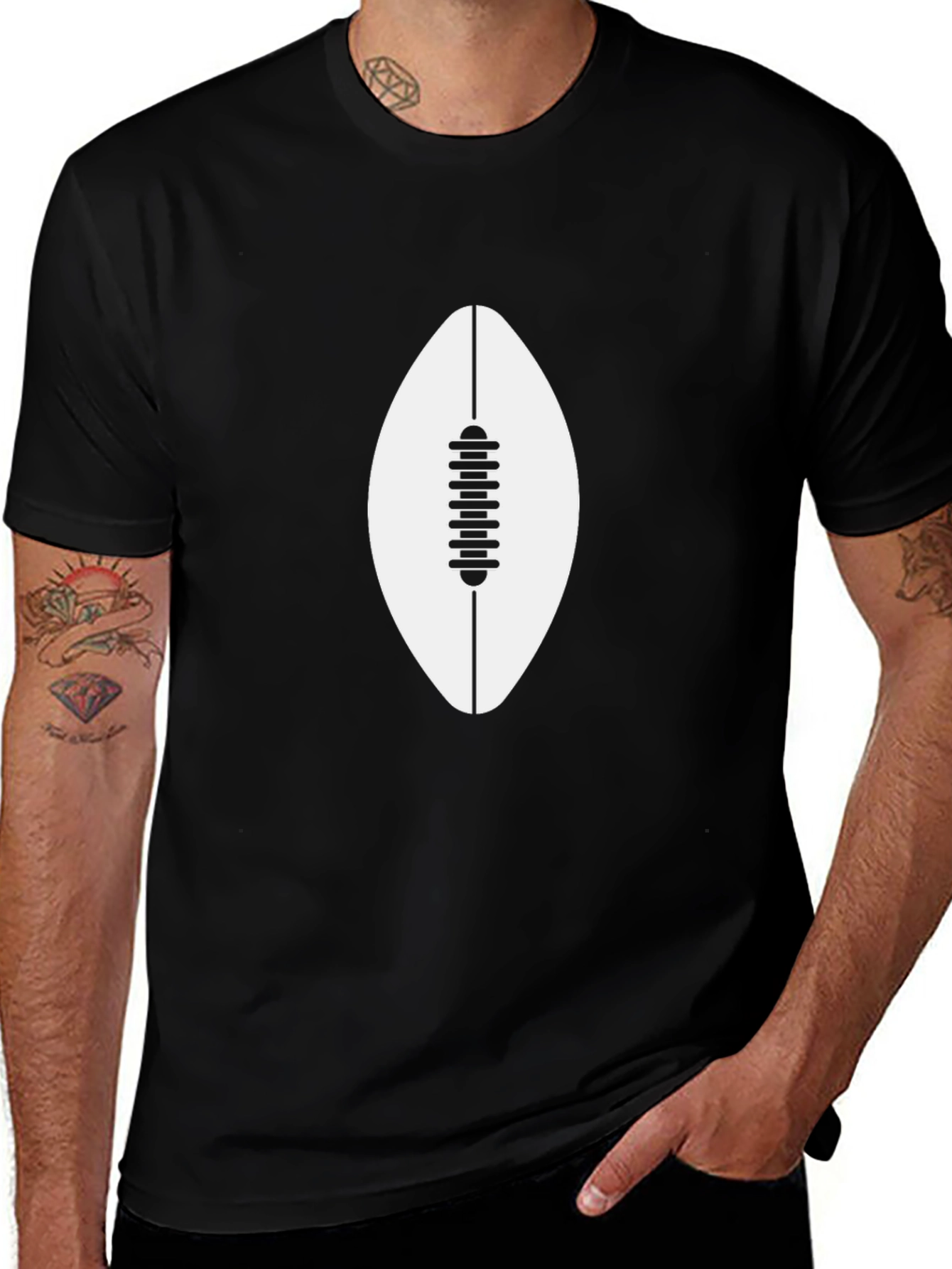 Mens Black T-Shirt with Football Graphic