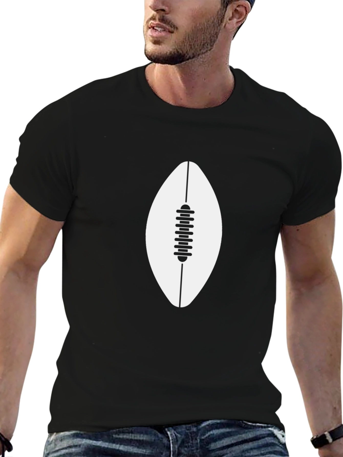 Mens Black T-Shirt with Football Graphic