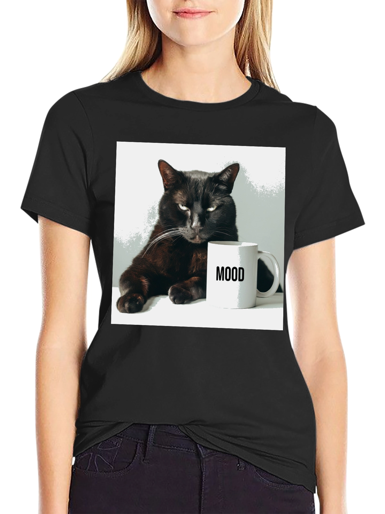 Moody Cat Graphic Tee - Black Unisex T-Shirt